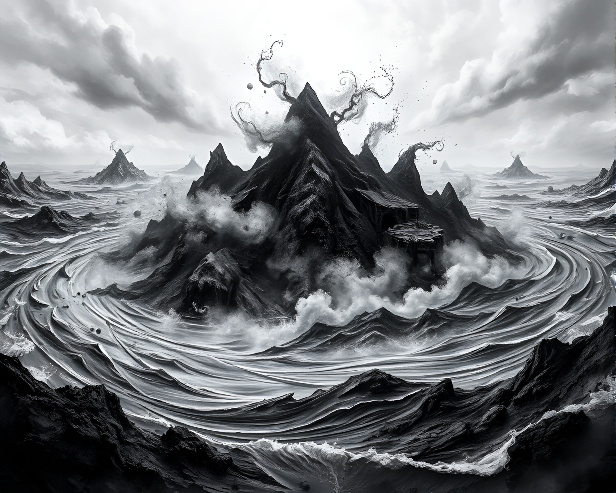 Surreal Ink Ocean Engulfs Apocalyptic Landscape Stock Photo – free AI stock image
