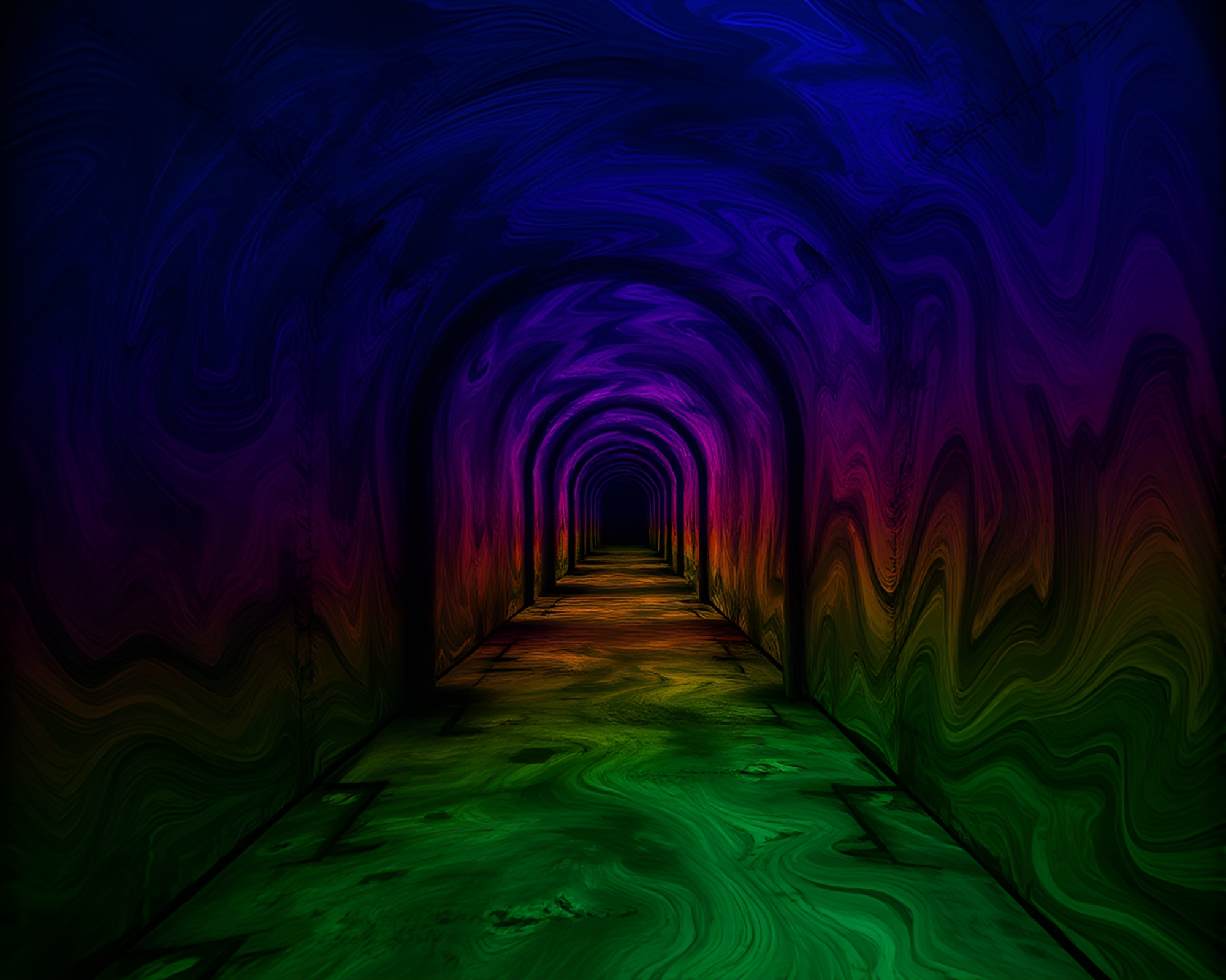 Eerie Time-Warp Corridor with Shifting Swirling Colors – free AI stock image