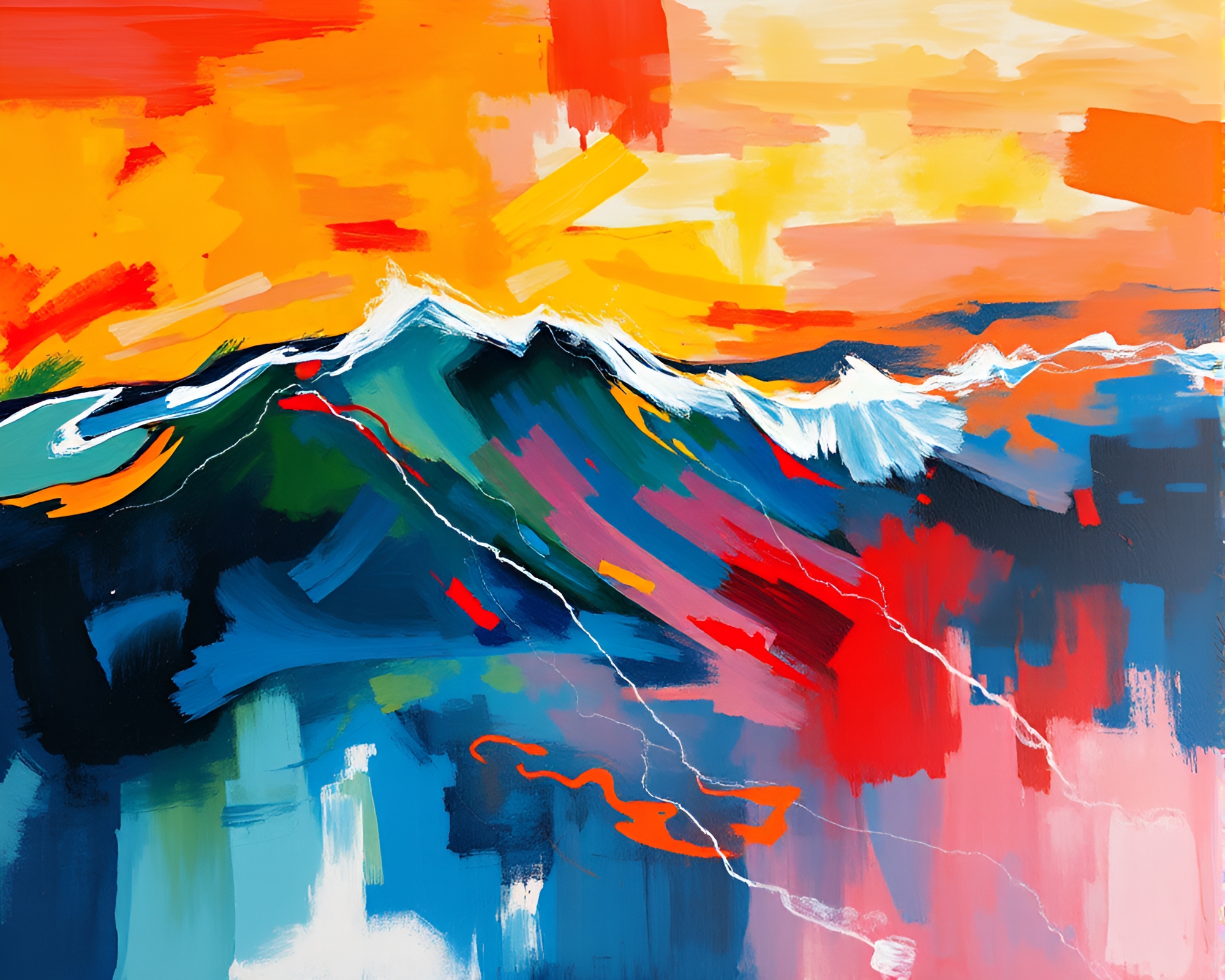 Vibrant Gouache Reflections on Windswept Waters Artwork – free AI stock image