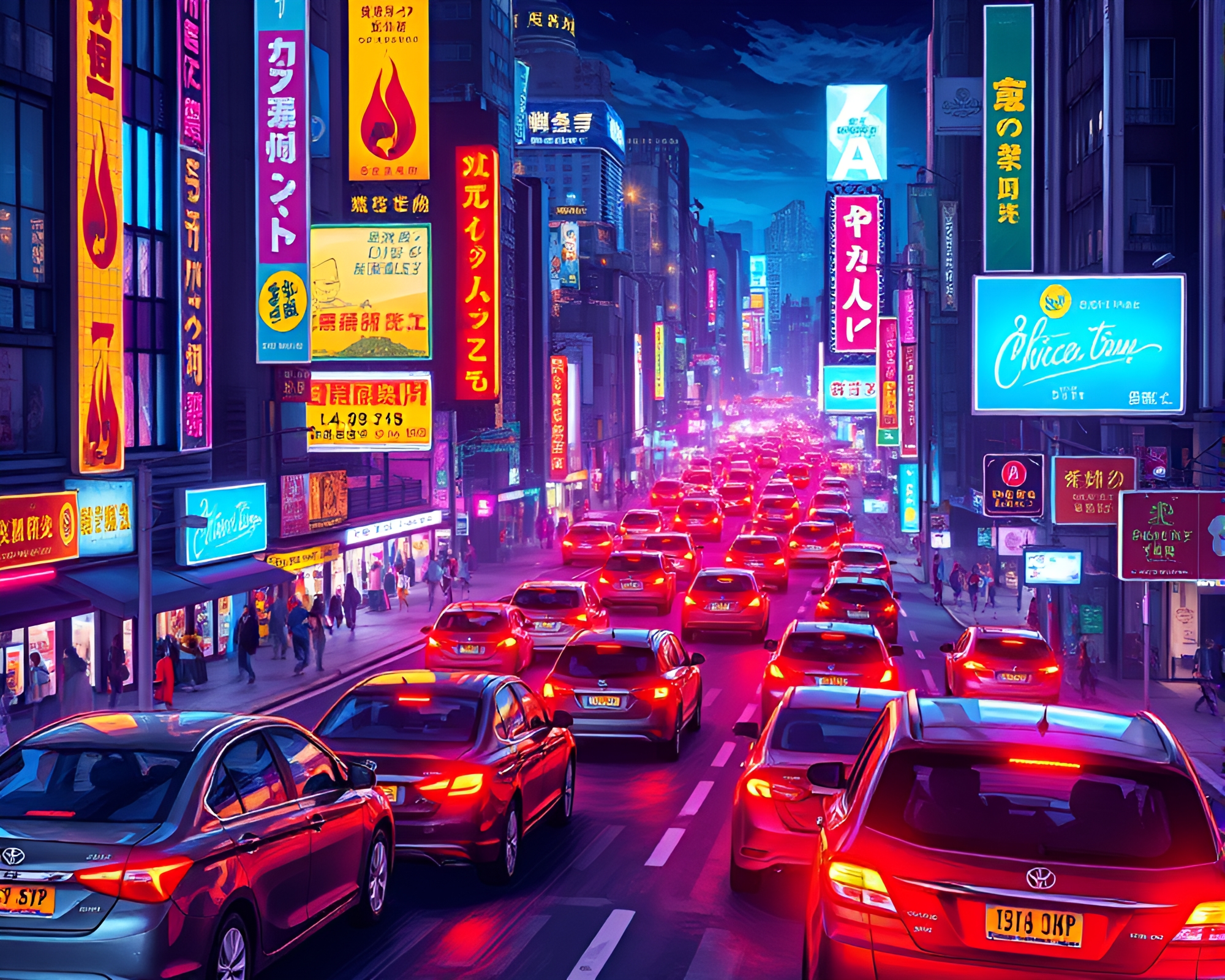 Vibrant Urban Night Scene with Colorful Lights – free AI stock image