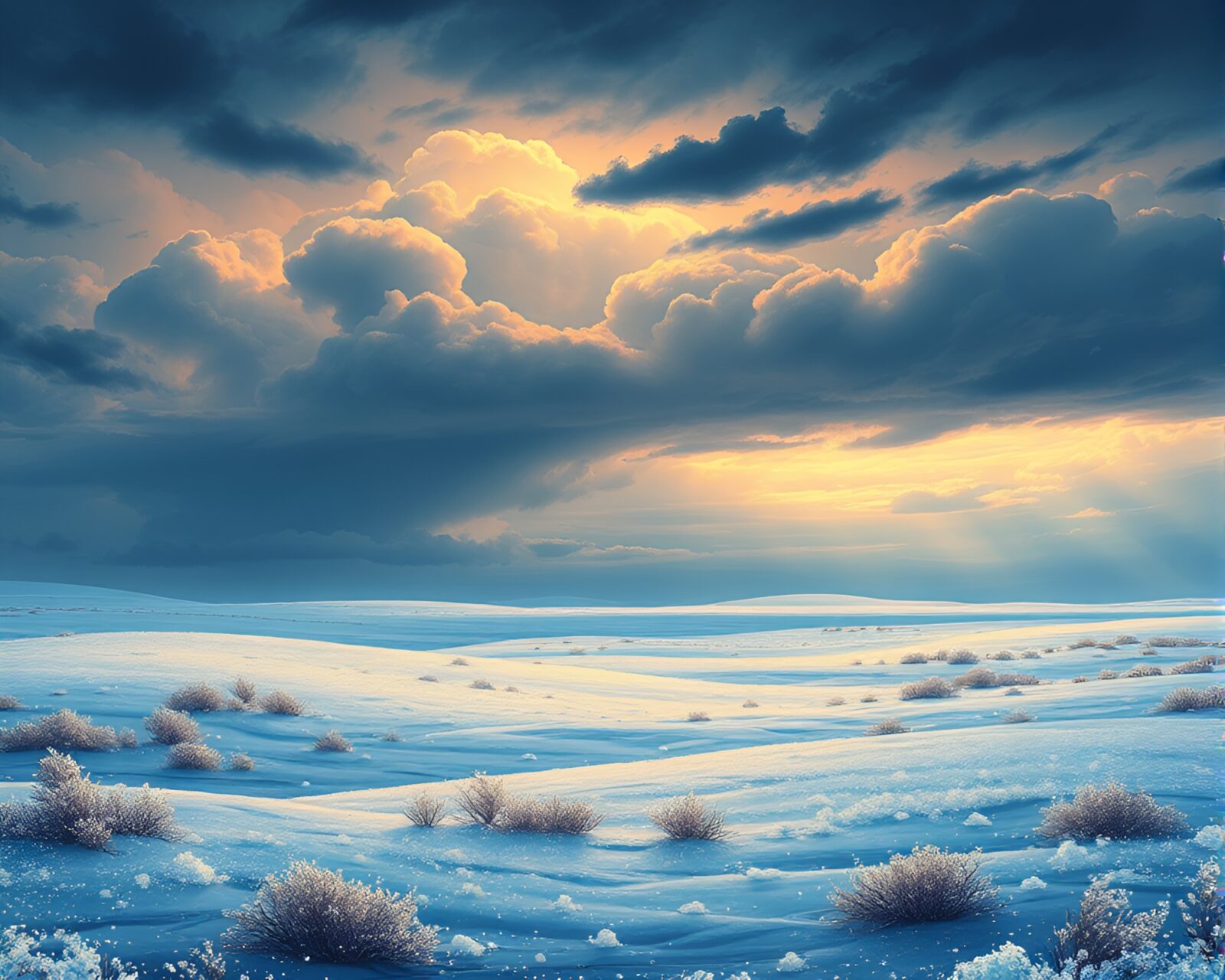 Vector illustration of frost plains shimmering under dark sky