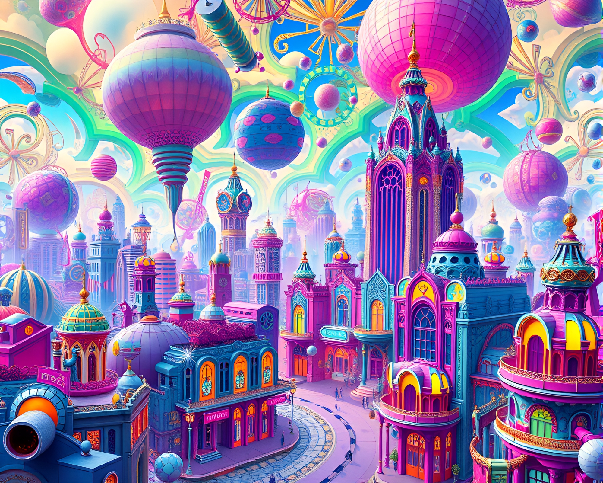 Futuristic Fractal Cityscape with Art Deco Architecture – free AI stock image