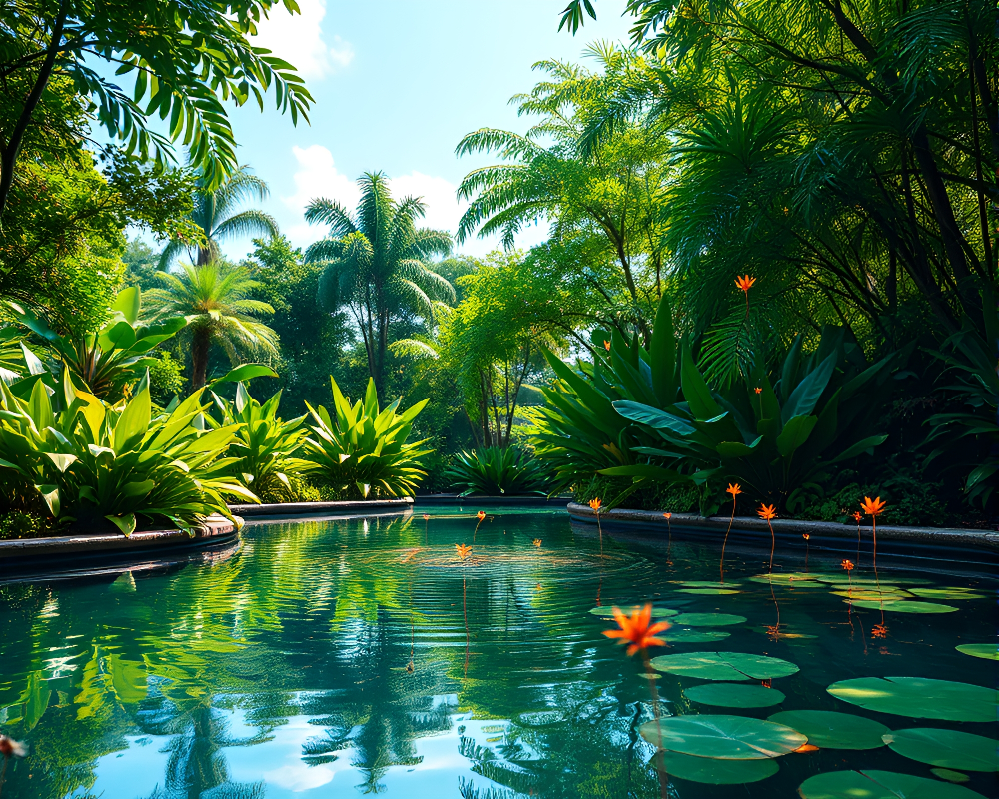 Vibrant Creative Energy Reflecting in Tranquil Oasis – free AI stock image