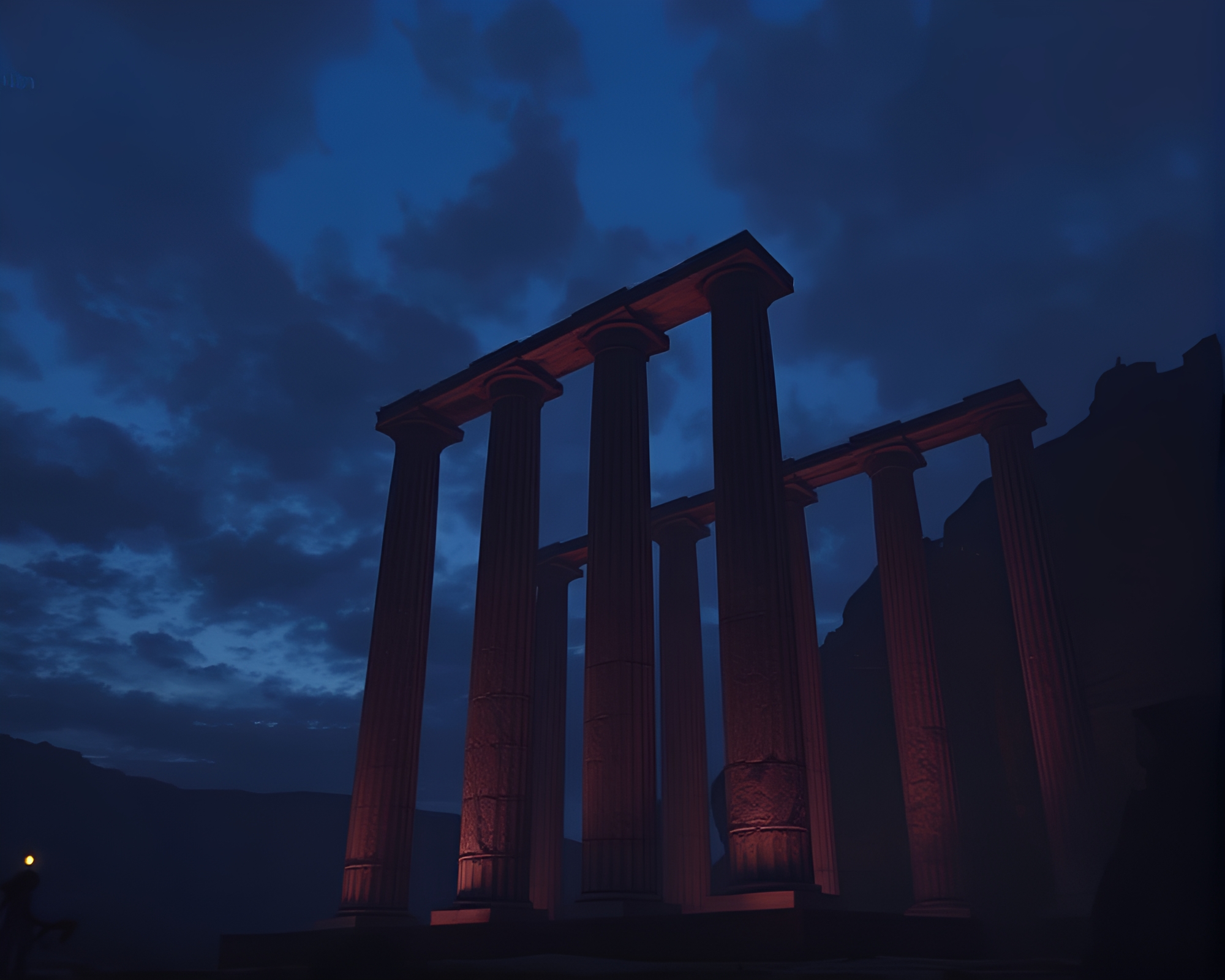 Twilight Monolithic Pillars Illustration – free AI stock image
