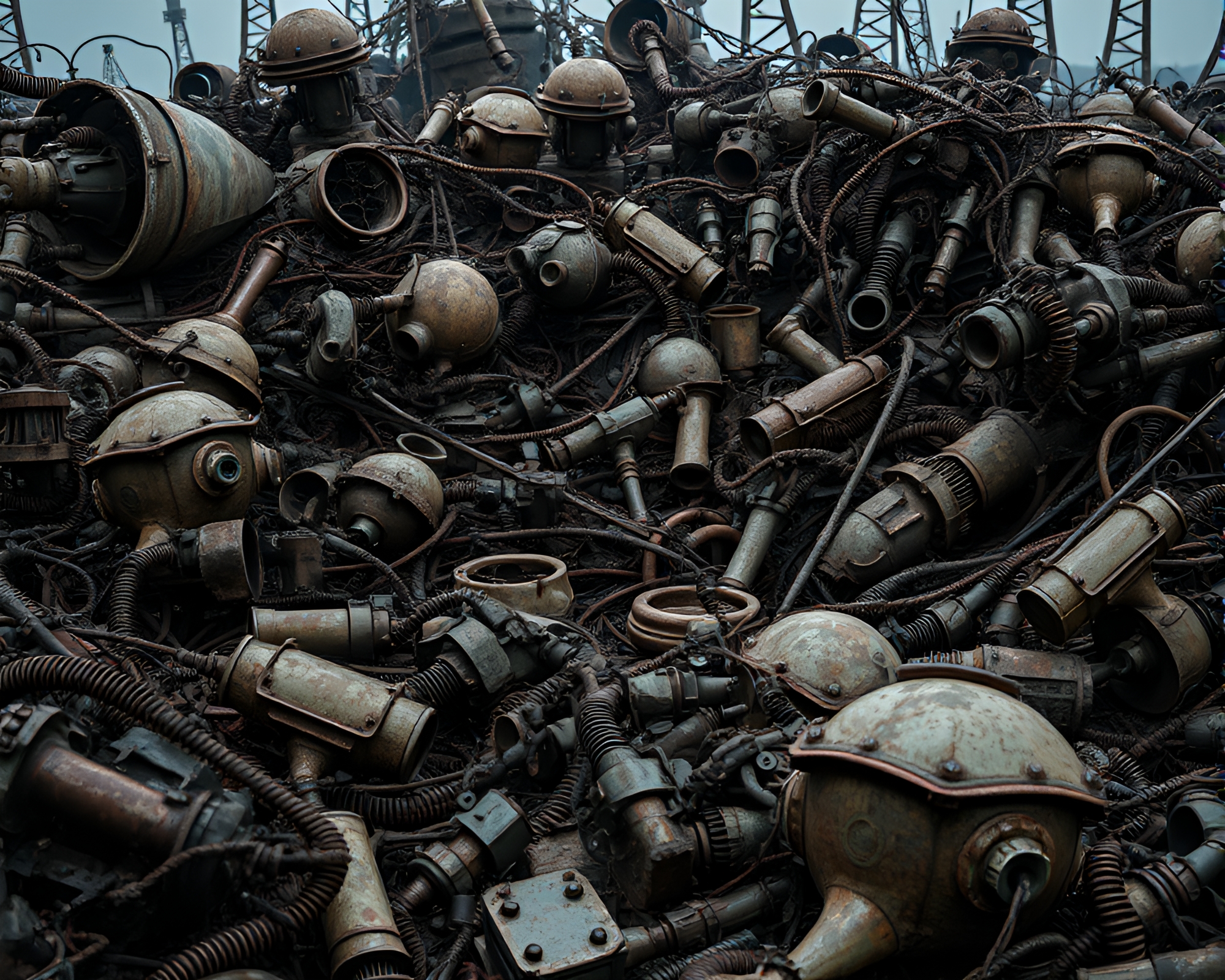 Dystopian Junkyard: A Melancholic Cubist Perspective – free AI stock image