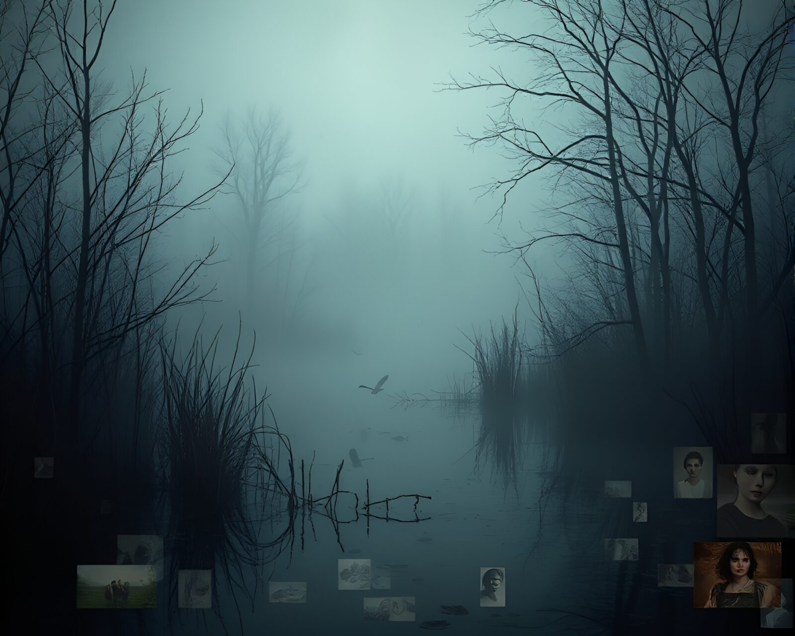 Eerie marsh shrouded in mist, filled with fading memories