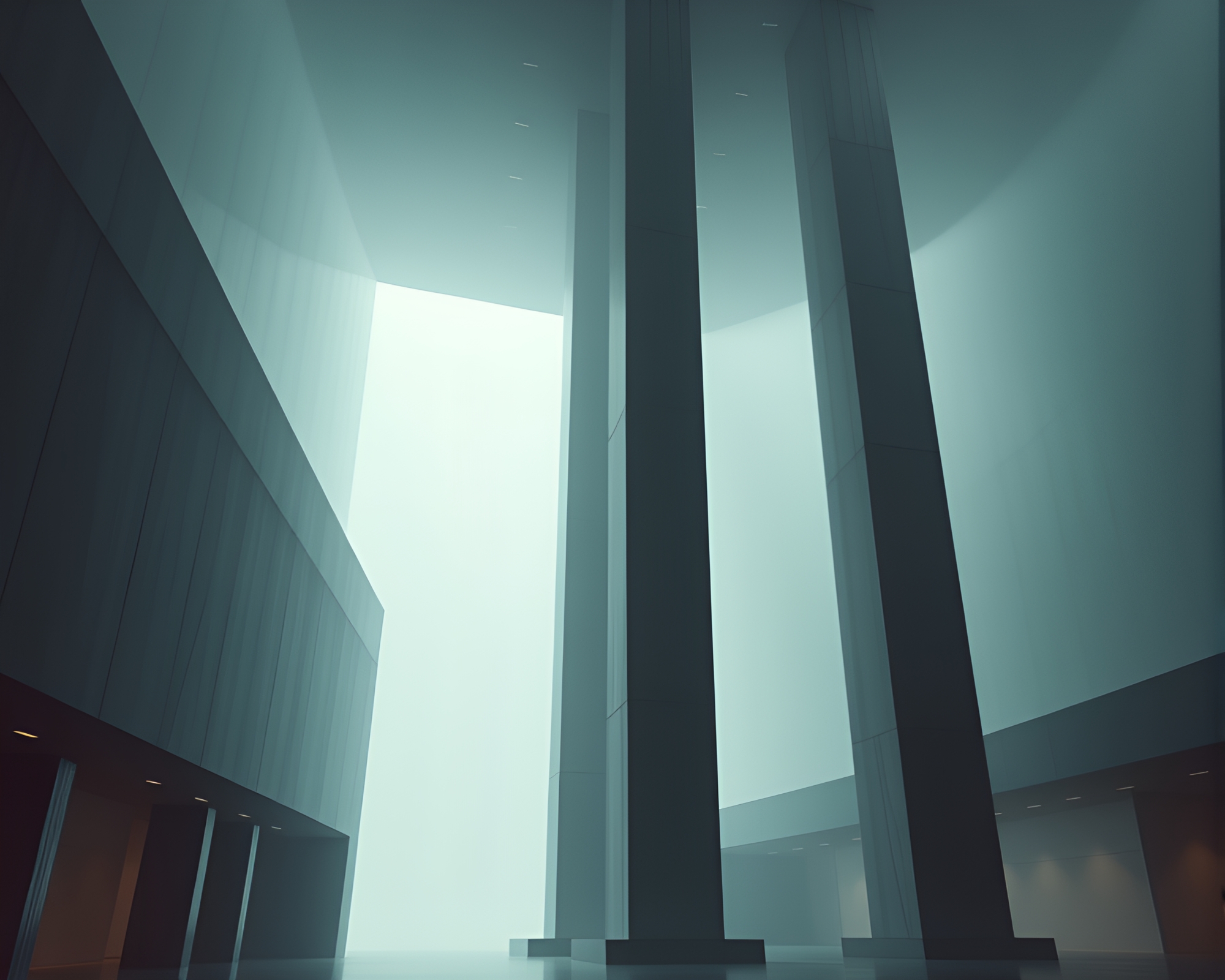 Suspended Monolithic Pillars in Modern Art Installation – free AI stock image