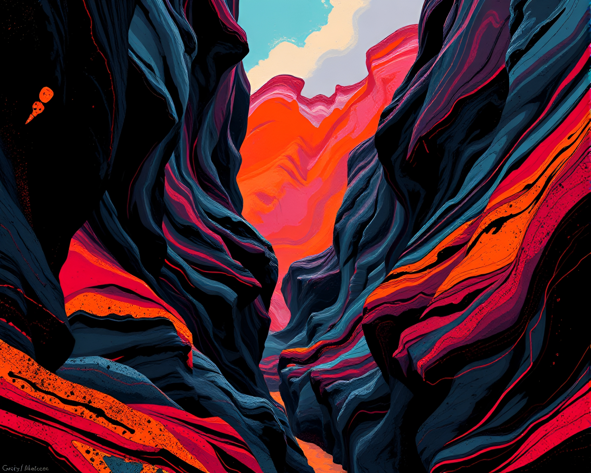 Vivid Pop Art Obsidian Canyon Landscape Illustration – free AI stock image