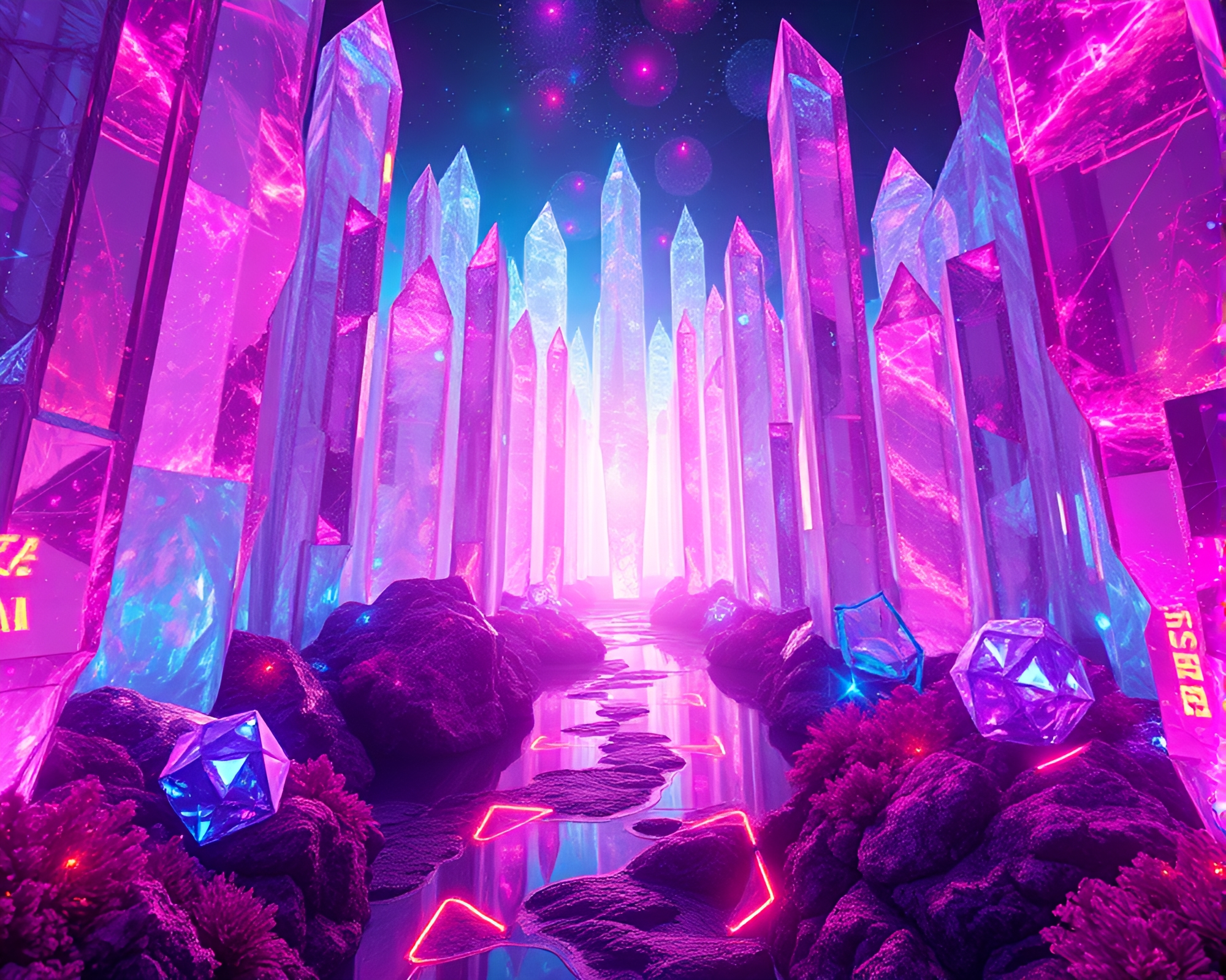 Vibrant Silicon Crystal Forest in Mystical Pop Art World – free AI stock image