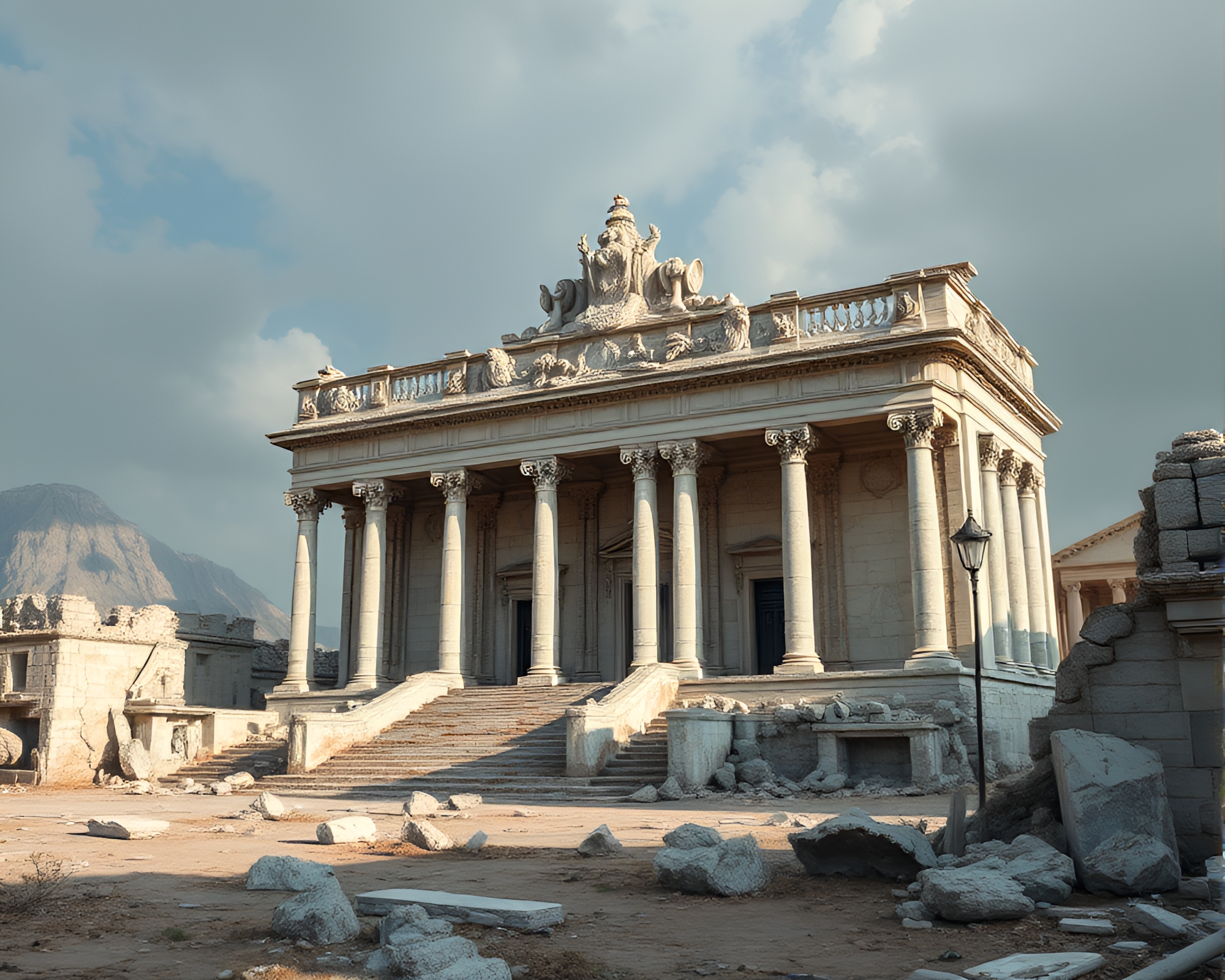 Eerie Beauty in Dystopia: Abandoned Marble Palace Ruins – free AI stock image