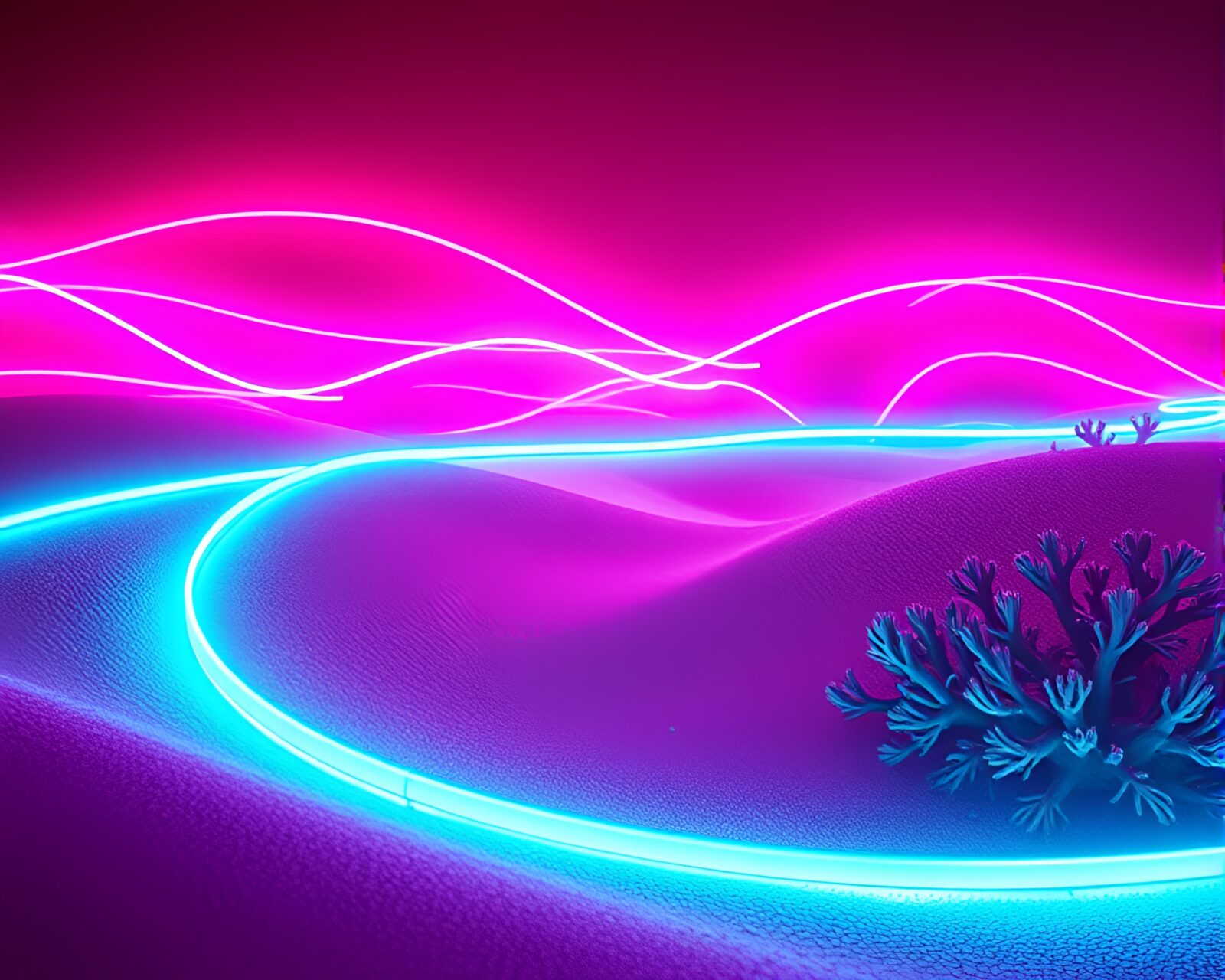 A breathtaking fusion of coral-sand dunes and neon lights