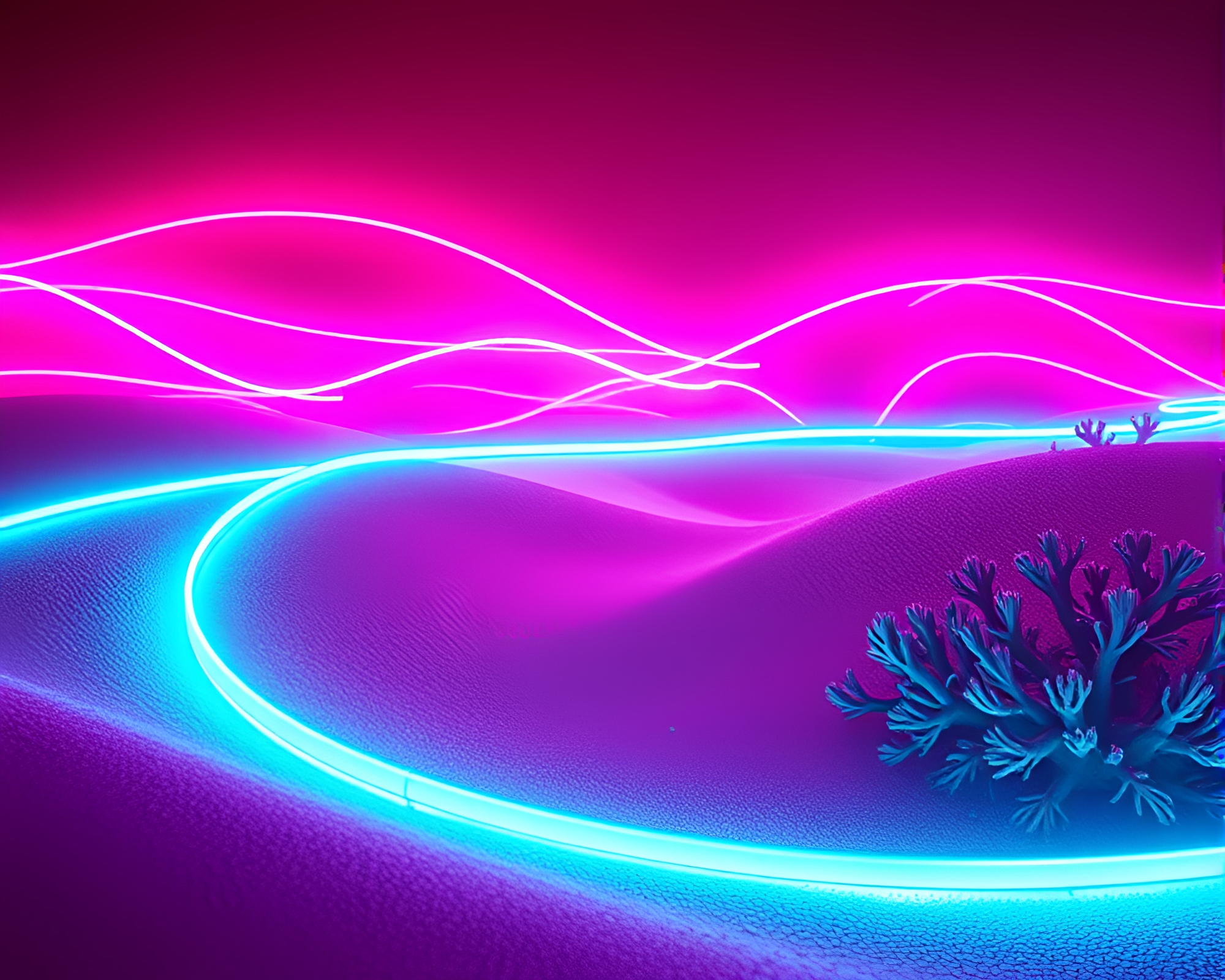 Futuristic Neon Lights Highlighting Coral-Sand Dunes Landscape – free AI stock image