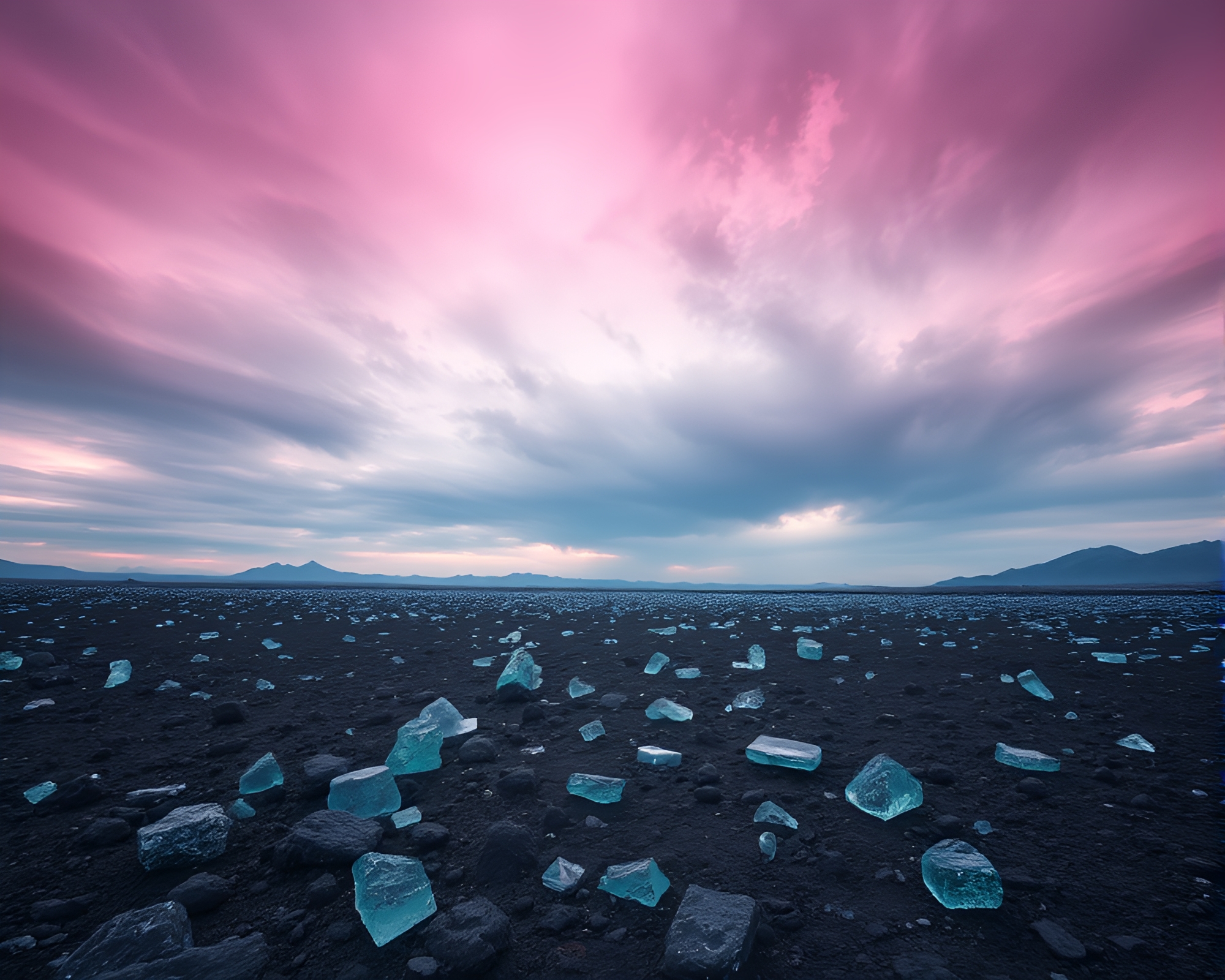 Eerie Volcanic Glass Plains Under Surreal Sky Landscape – free AI stock image