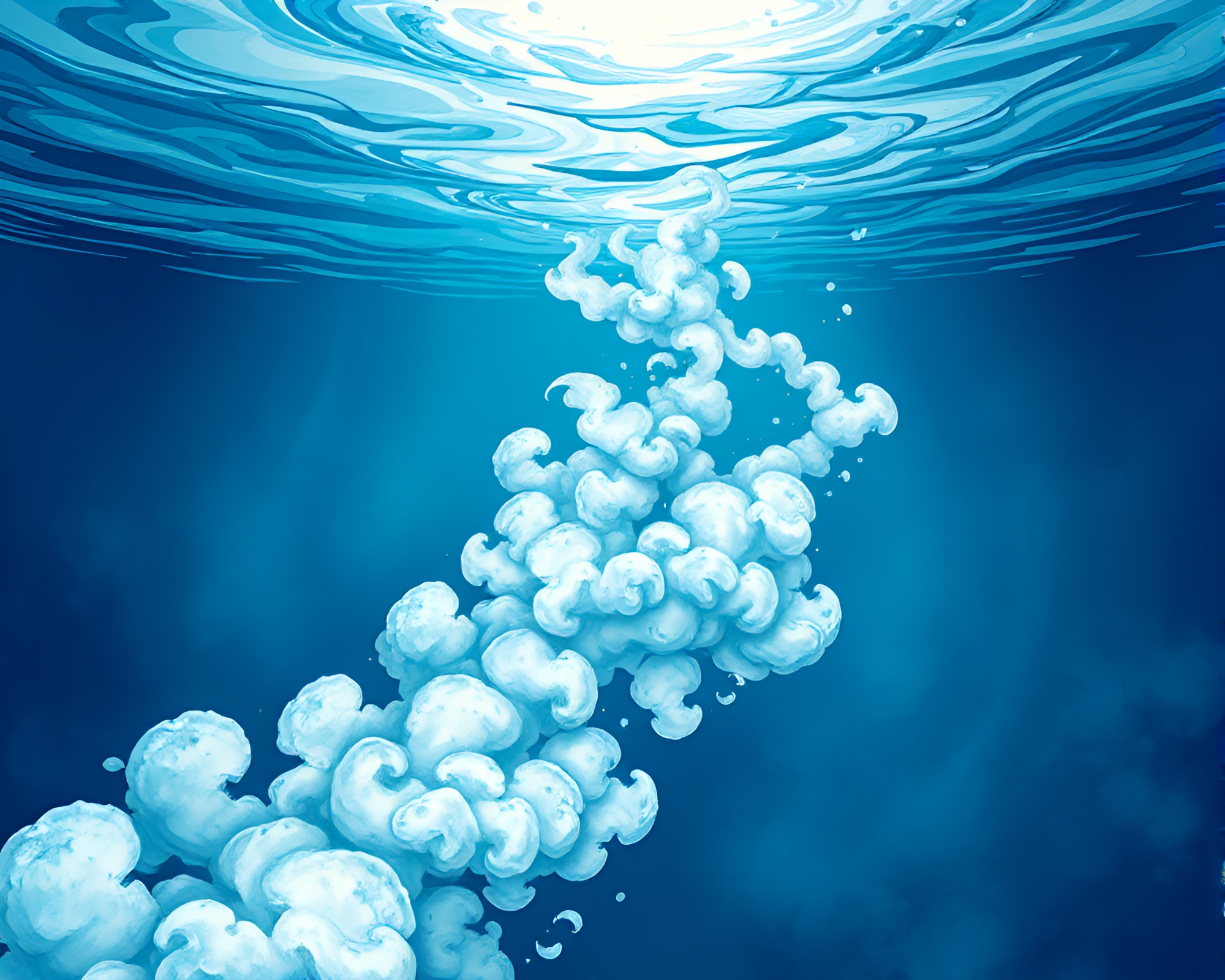 Ethereal Underwater Scene with Swirling Ink Clouds – free AI stock image