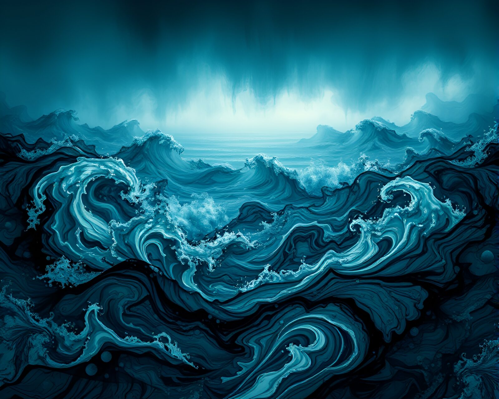 Swirling ink ocean creating a mesmerizing and mysterious scene