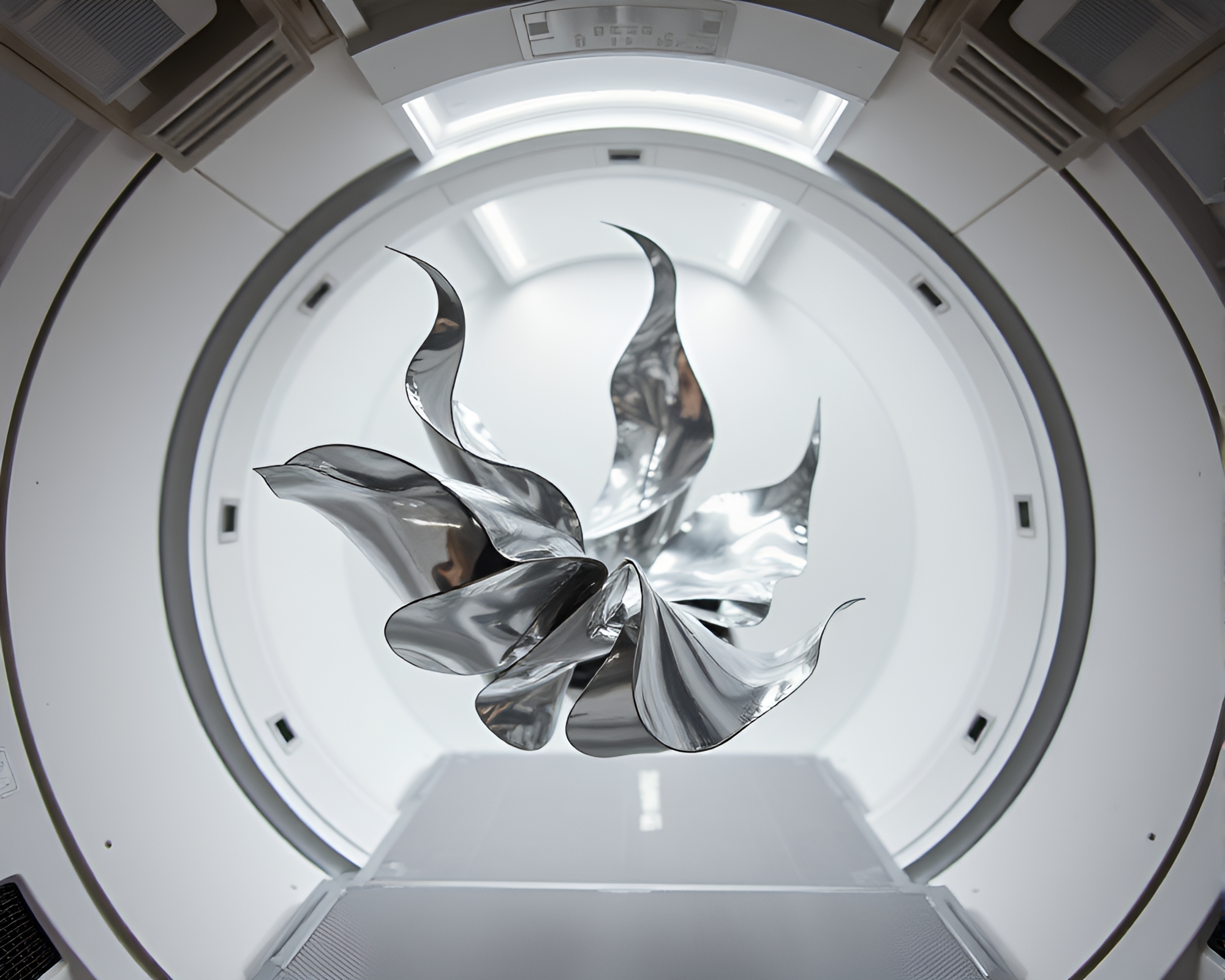 Galvanized Metal Kinetic Sculpture in Zero-Gravity Ballet – free AI stock image