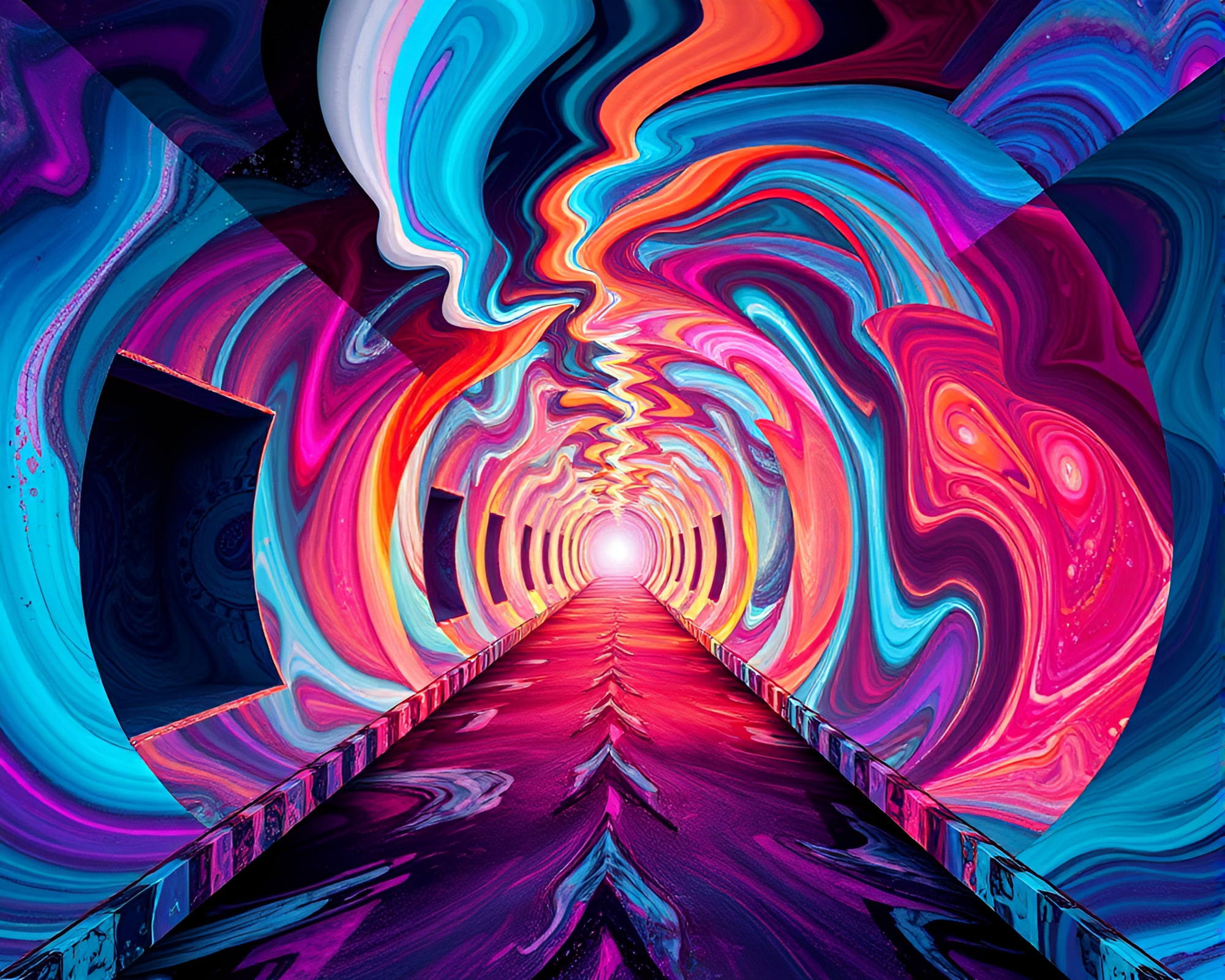 Otherworldly Time-Warp Corridor in Vivid Impressionism Style – free AI stock image
