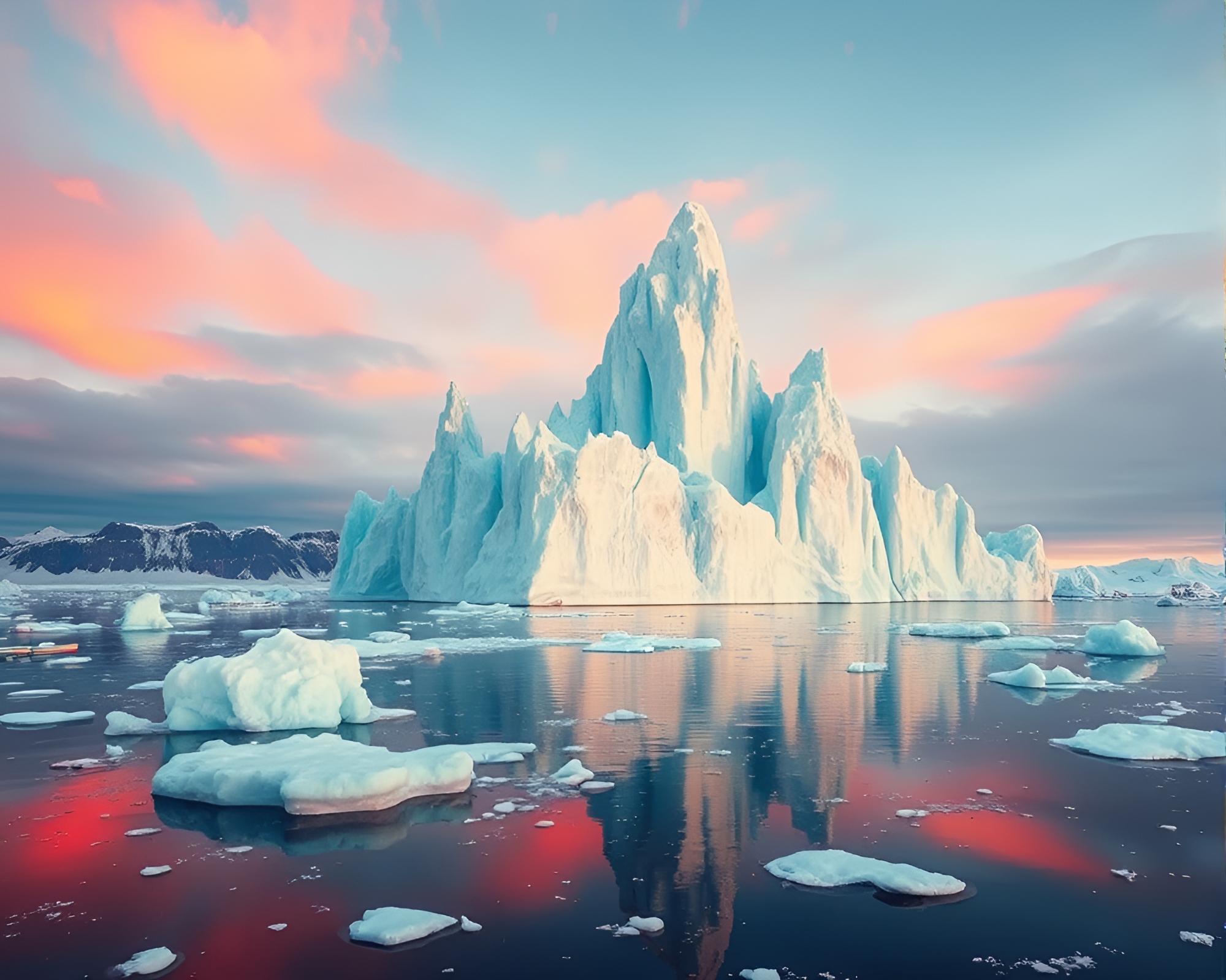 Vibrant Cathedral-Like Iceberg Drifting in Polar Landscape – free AI stock image