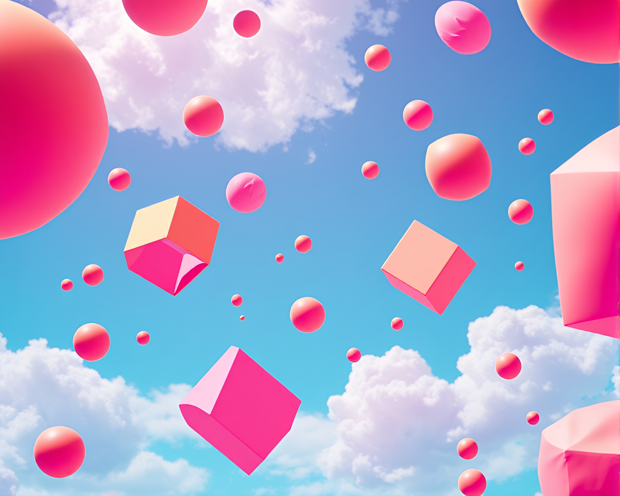 Pop Art-inspired Floating Geometric Shapes Digital Artwork – free AI stock image