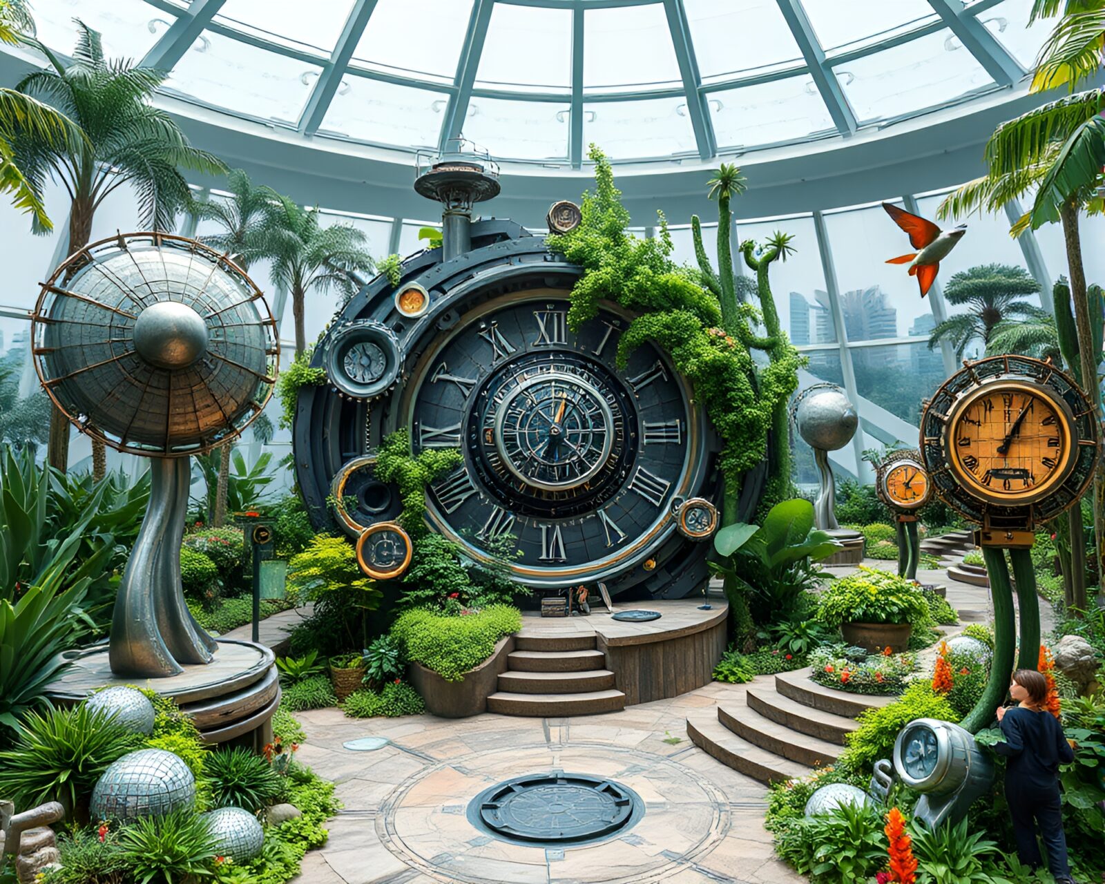 Intricate blend of nature and technology in garden sculptures