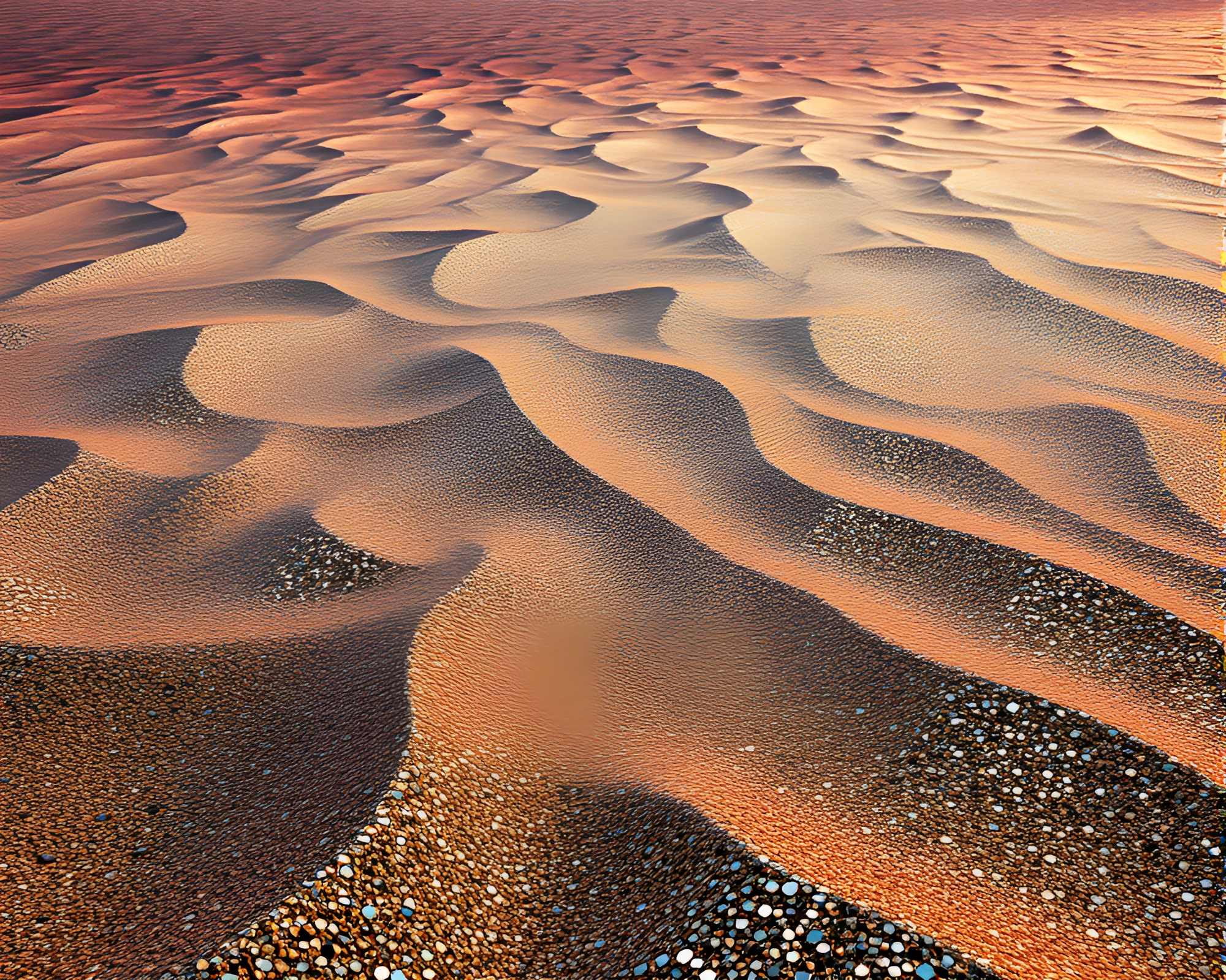 Shimmering Metallic Desert Oasis with Mosaic Tile Art – free AI stock image