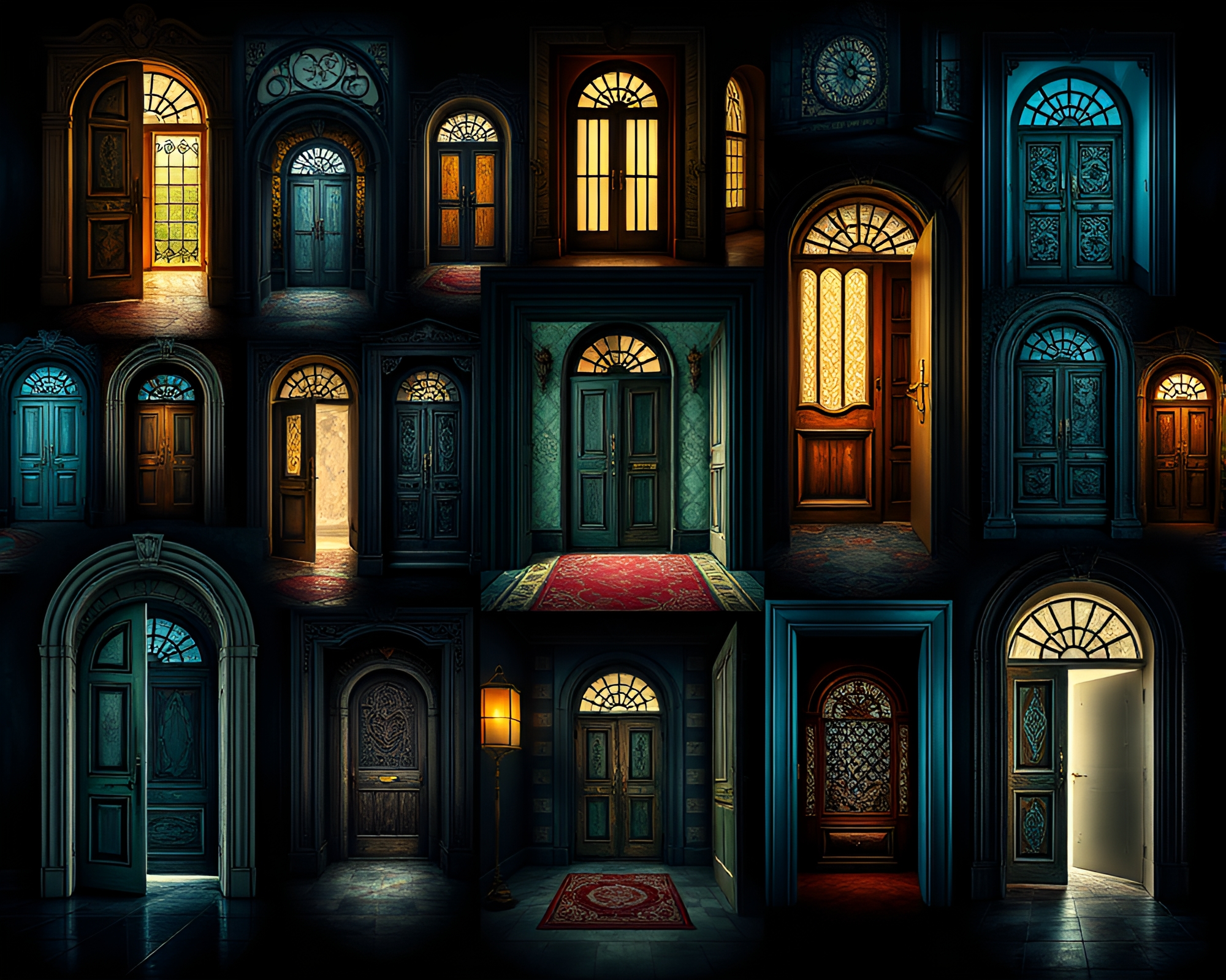 Mesmerizing Photomontage Collage of Labyrinthine Doors – free AI stock image