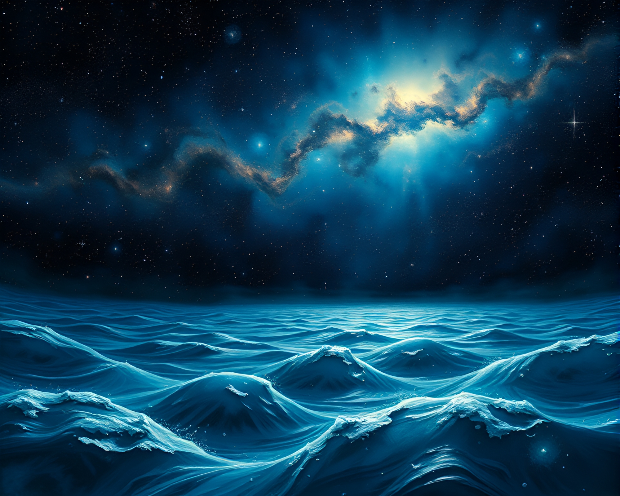 Swirling Cosmic Ocean in Blue and Purple Hues – free AI stock image