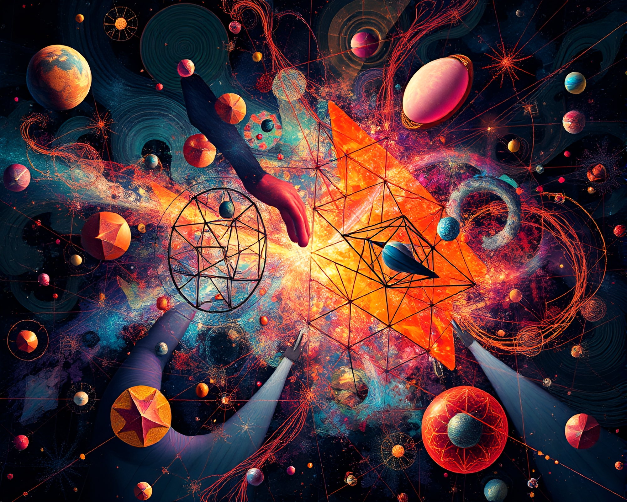 Surreal Quantum Entanglement Geometric Shapes Collage – free AI stock image