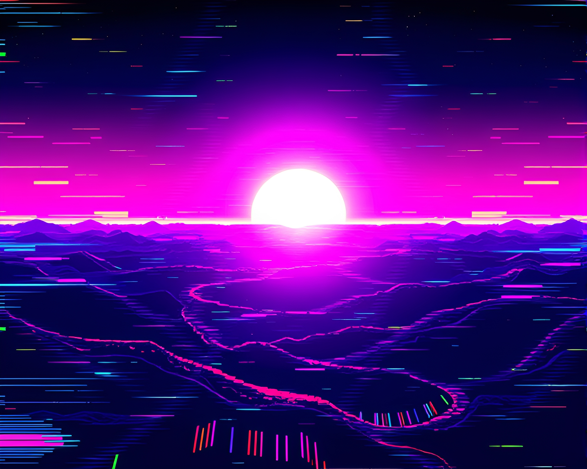 Mesmerizing Solar Flare in Futuristic Glitch Art – free AI stock image