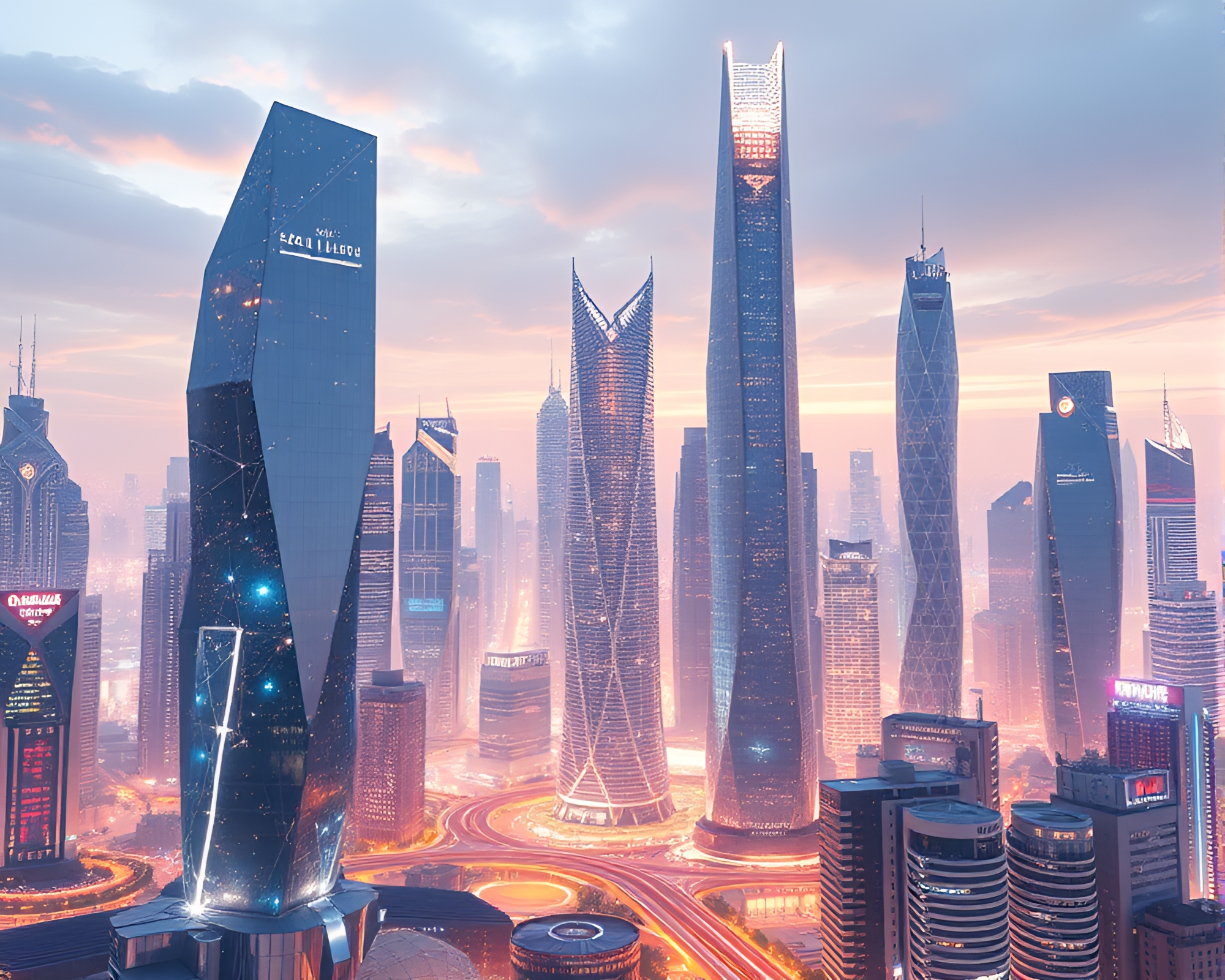 Futuristic Silicon Crystal Skyscrapers in Minimalist Cityscape – free AI stock image
