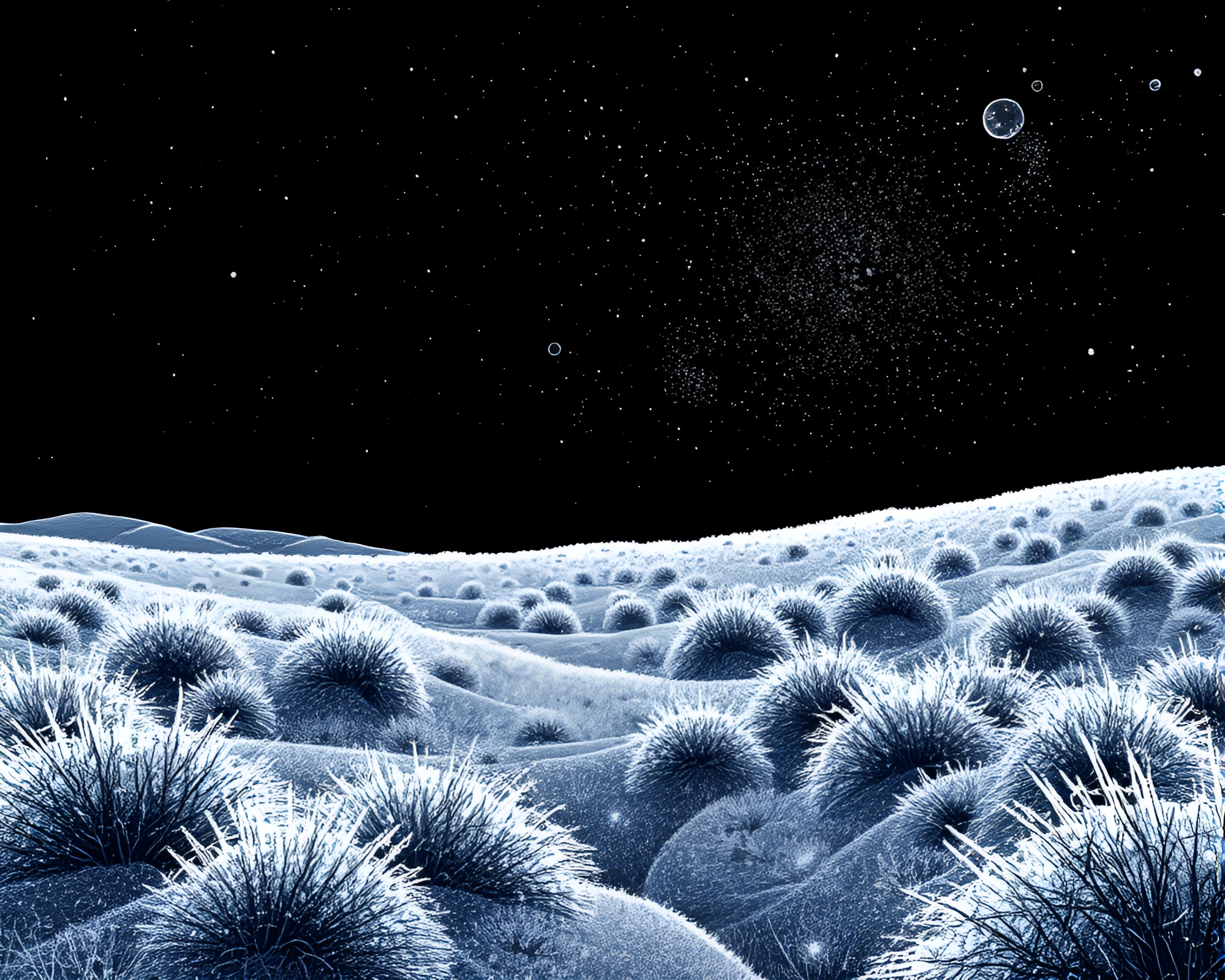Mystical Frost Plains Illustration with Glittering Details – free AI stock image