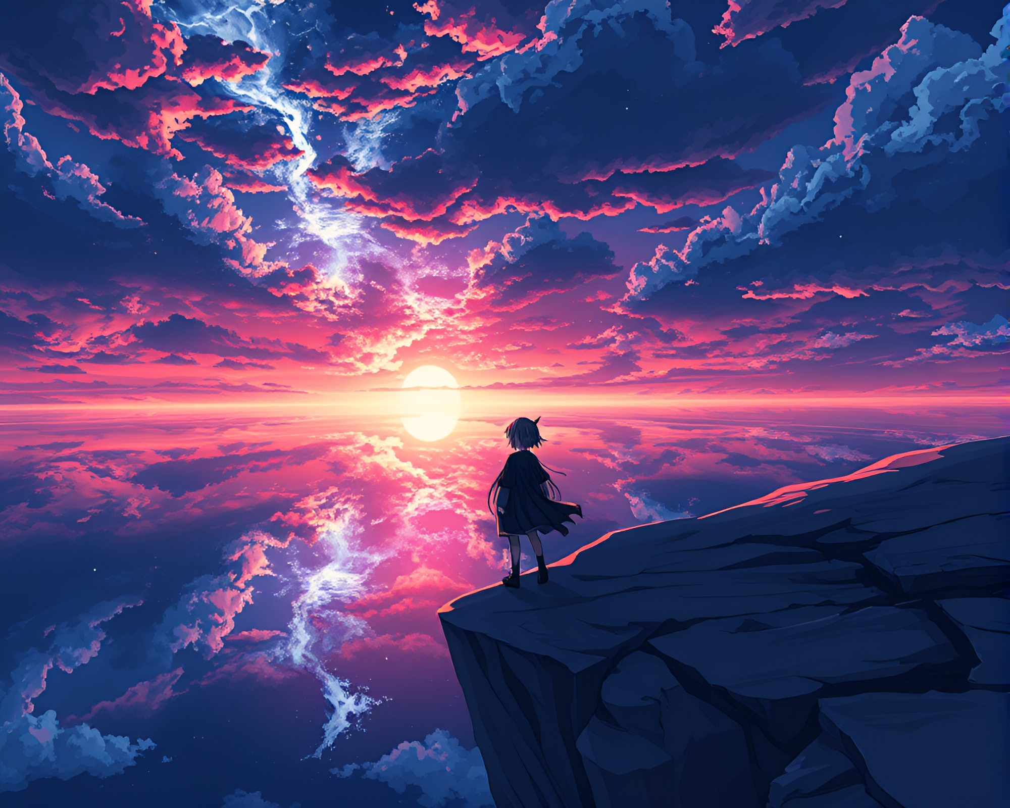 Brooding Anime Character Contemplating at Cliff Edge – free AI stock image