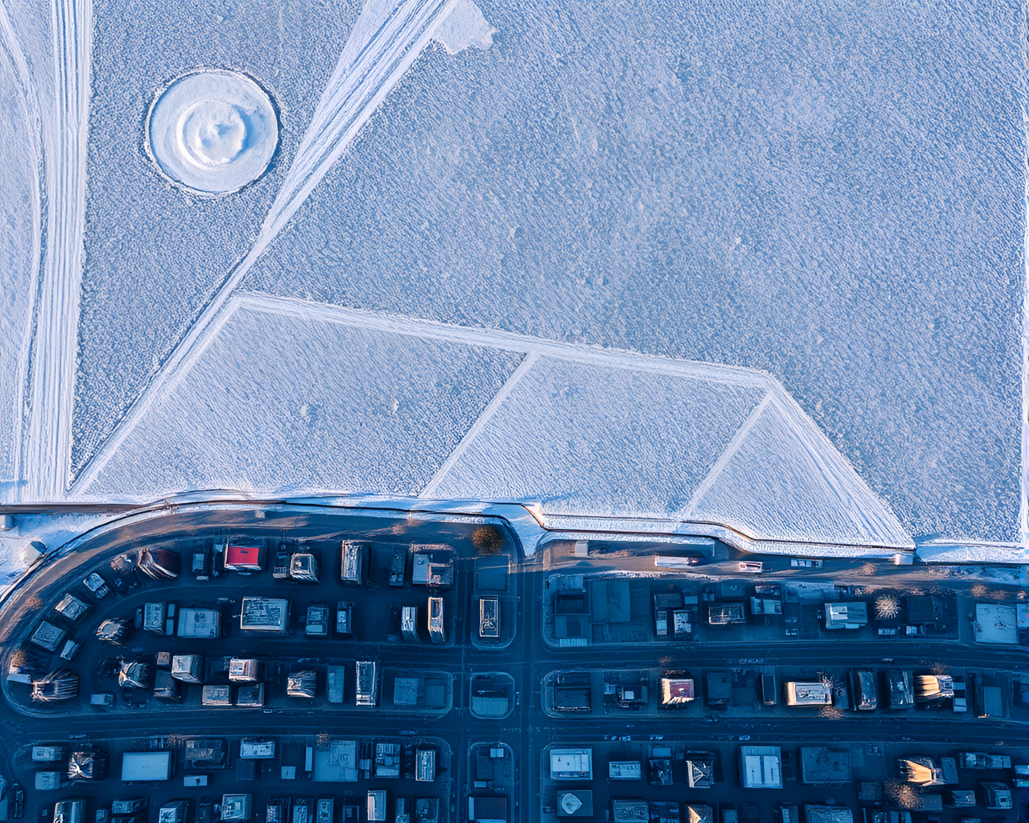 Breathtaking Aerial View of Frost Plains and Cityscape – free AI stock image