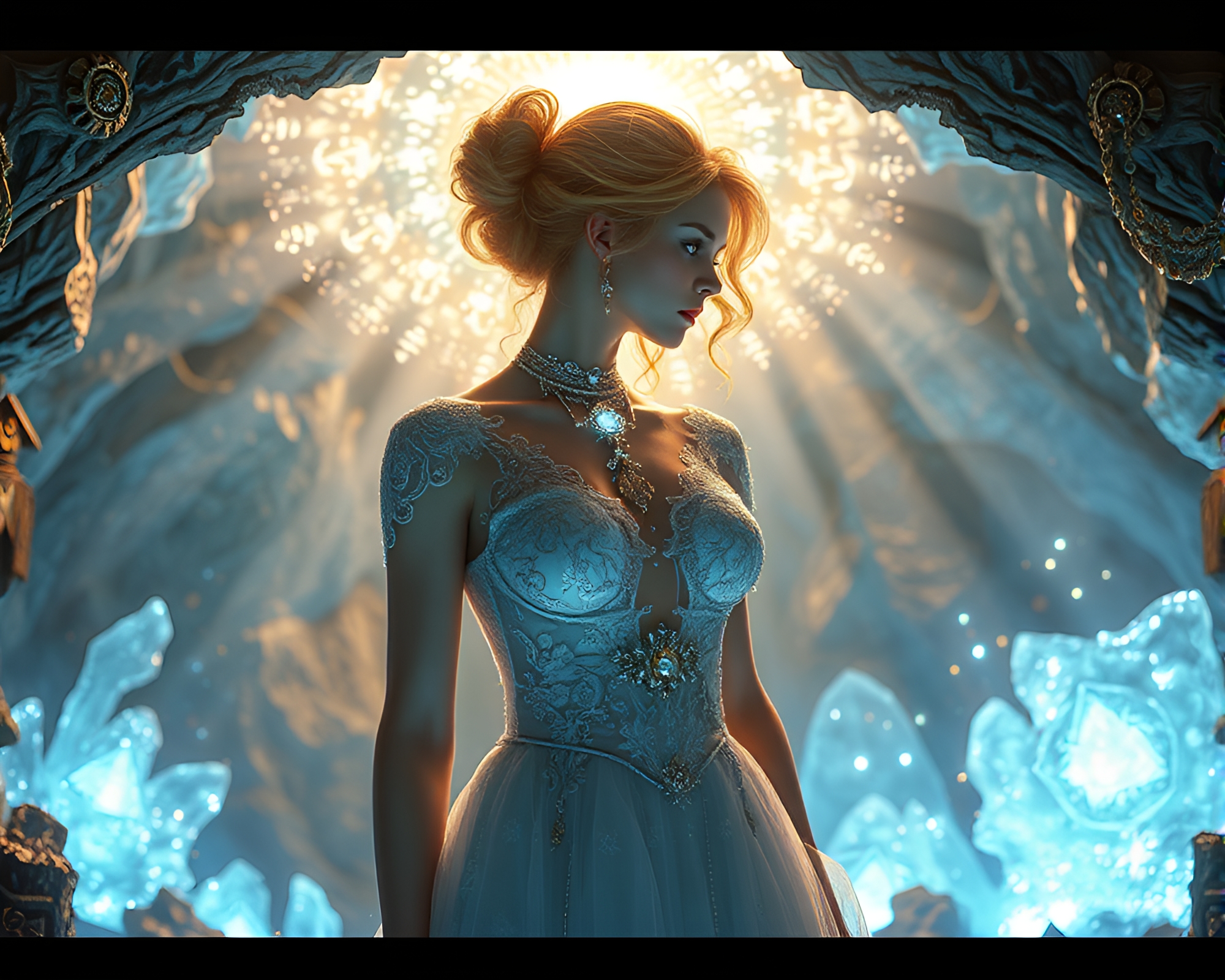 Ethereal Figure Dancing Among Bioluminescent Crystals – free AI stock image