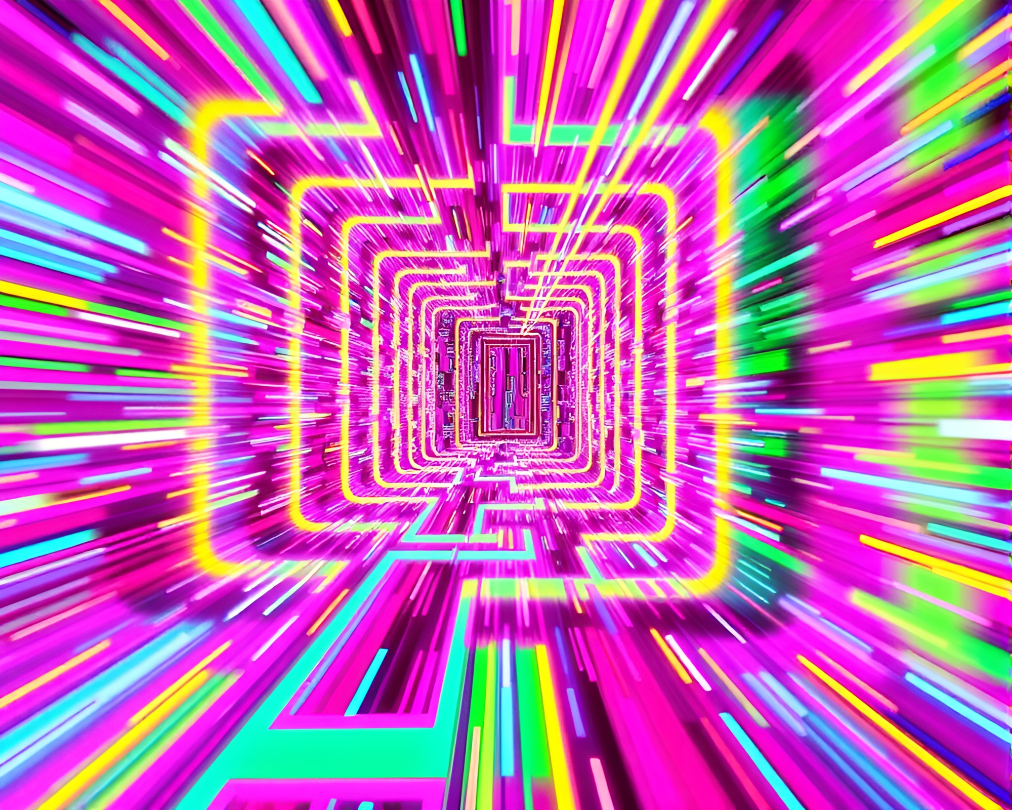 Psychedelic Kinetic Glitch Maze: Mesmerizing Digital Artwork – free AI stock image