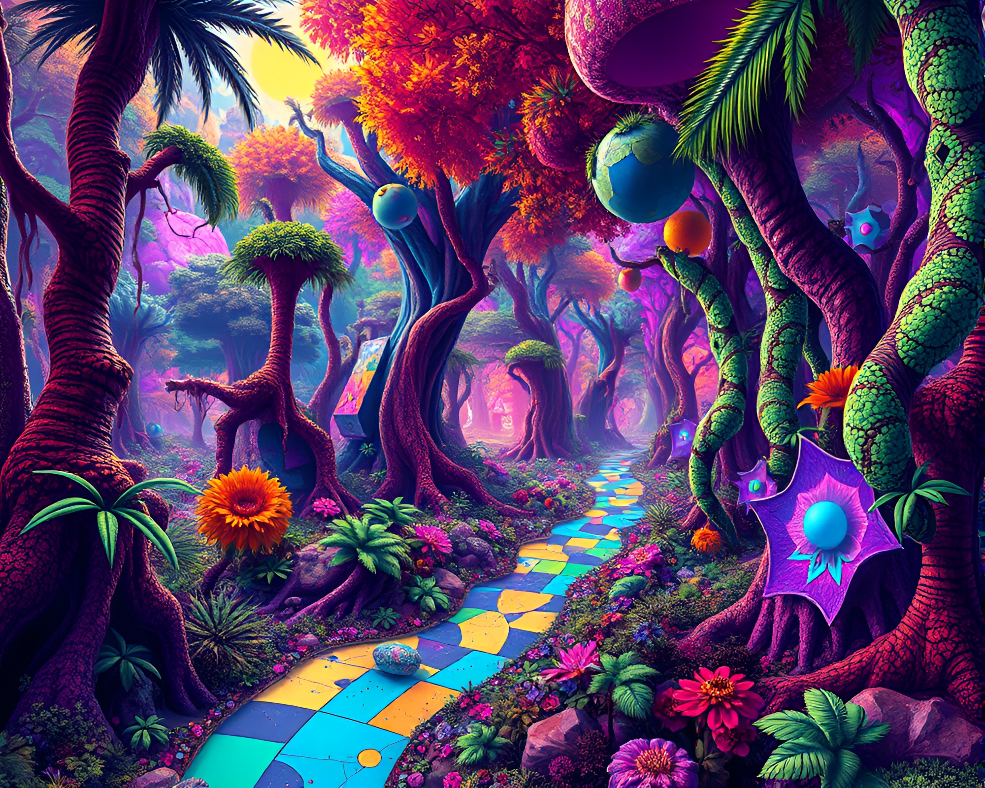 Vibrant Pop Art Fractal Jungle Image – free AI stock image