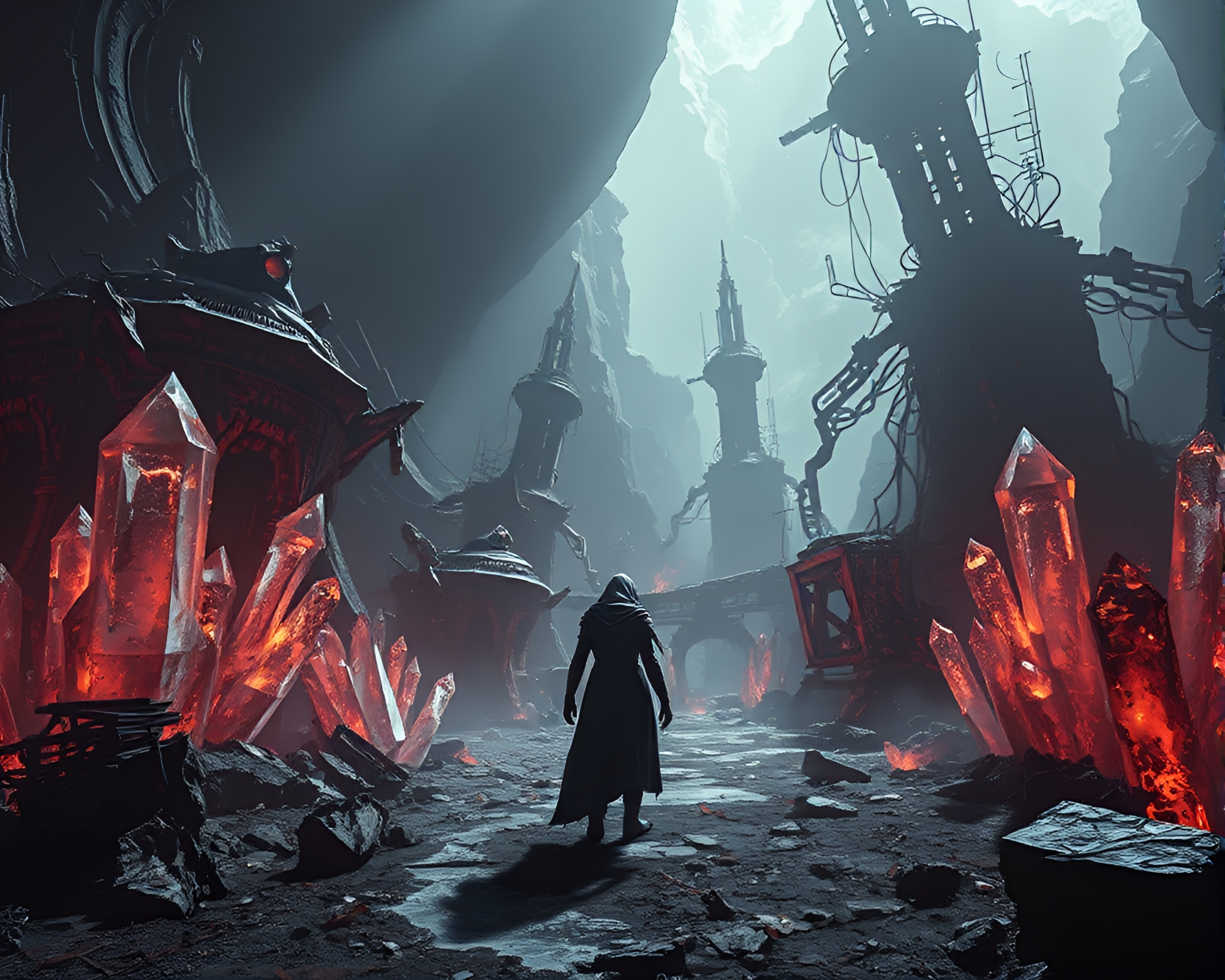 Desolate Dystopian Game World in Crystalline Cavern – free AI stock image