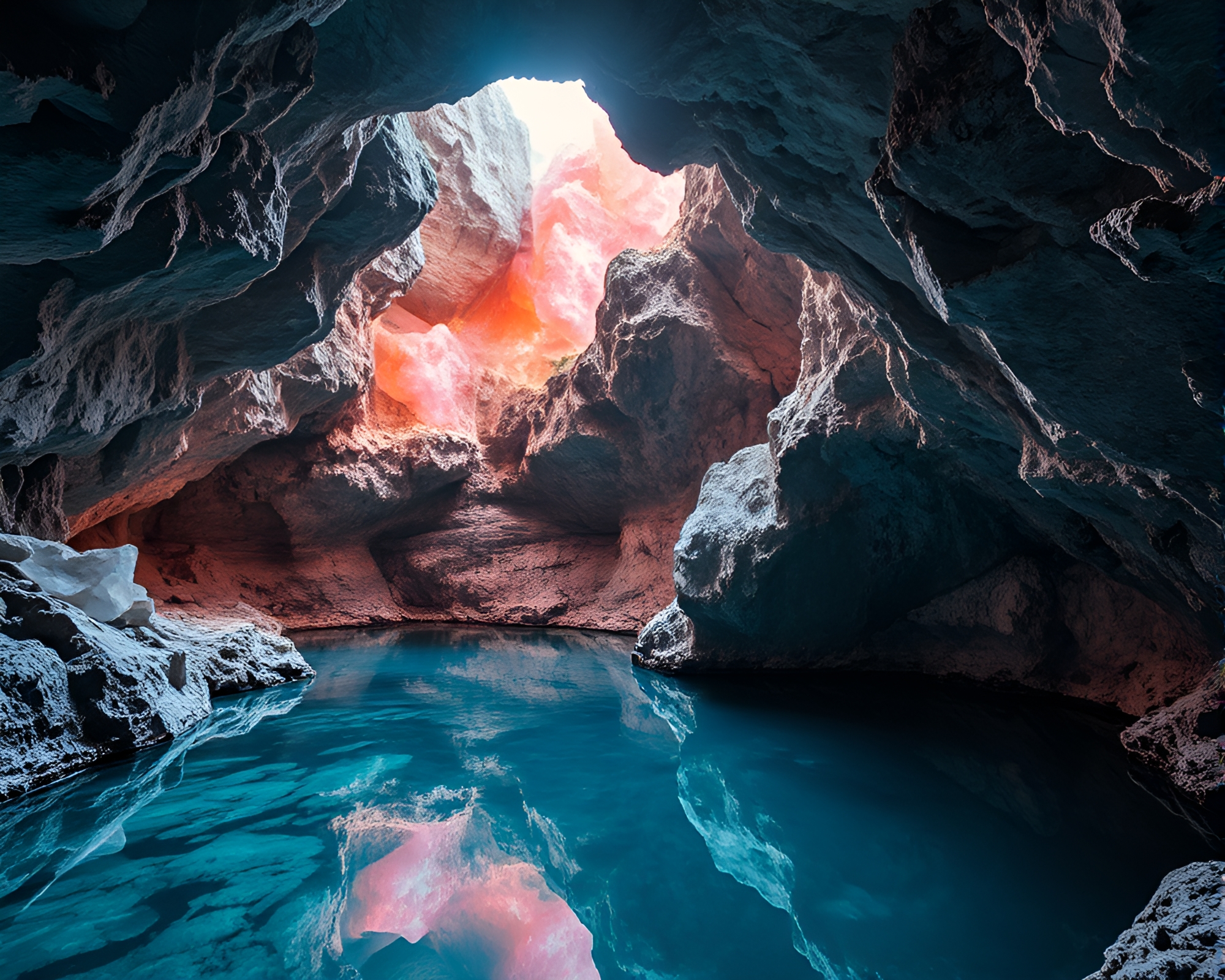 Captivating Crystal Lake in Subterranean Cave – free AI stock image