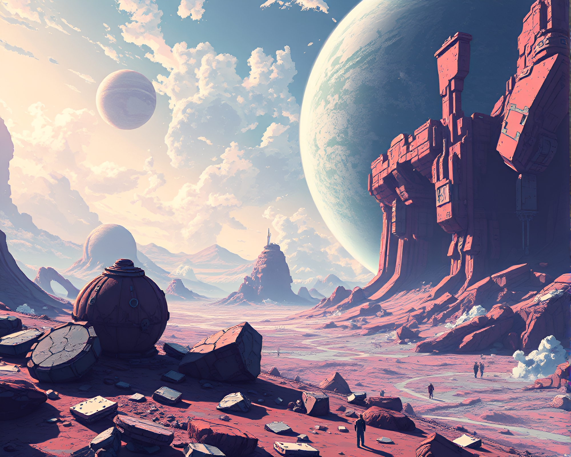 Intricate Pixel Art of Shattered Futuristic Planet Surface – free AI stock image
