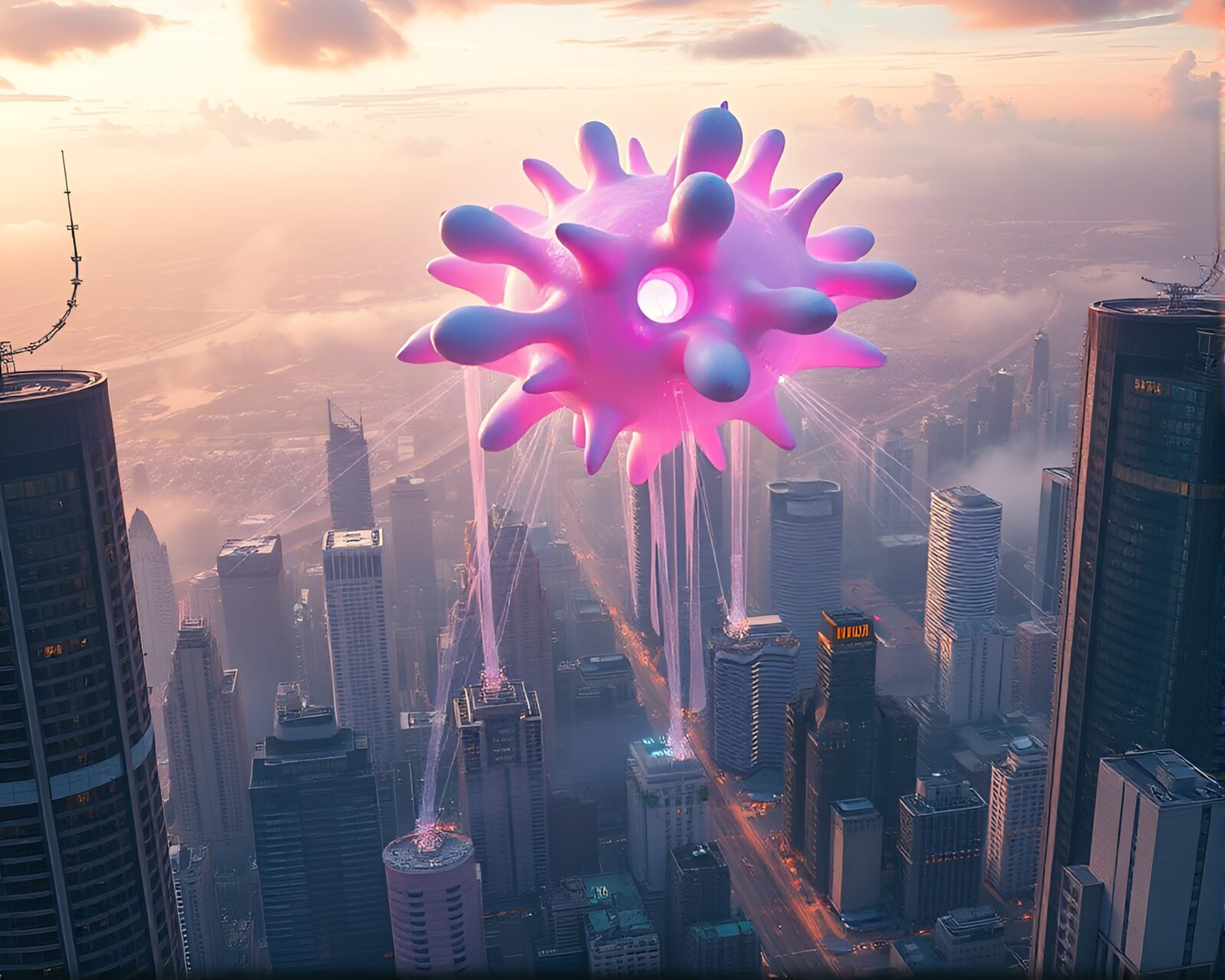 Mystical and abstract art installation in pastel sky