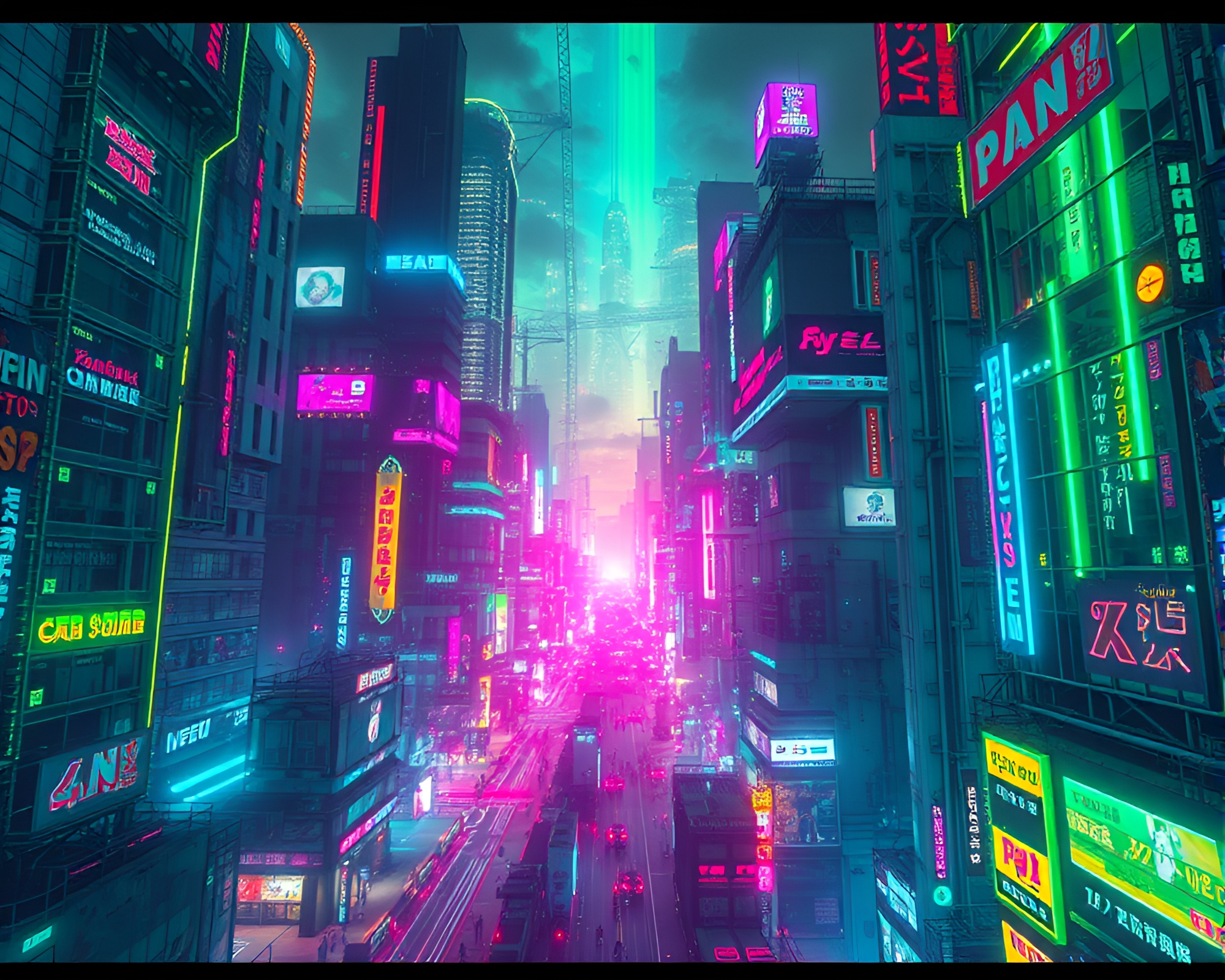 Vibrant Bioluminescent Urban Glitch Art Creation – free AI stock image