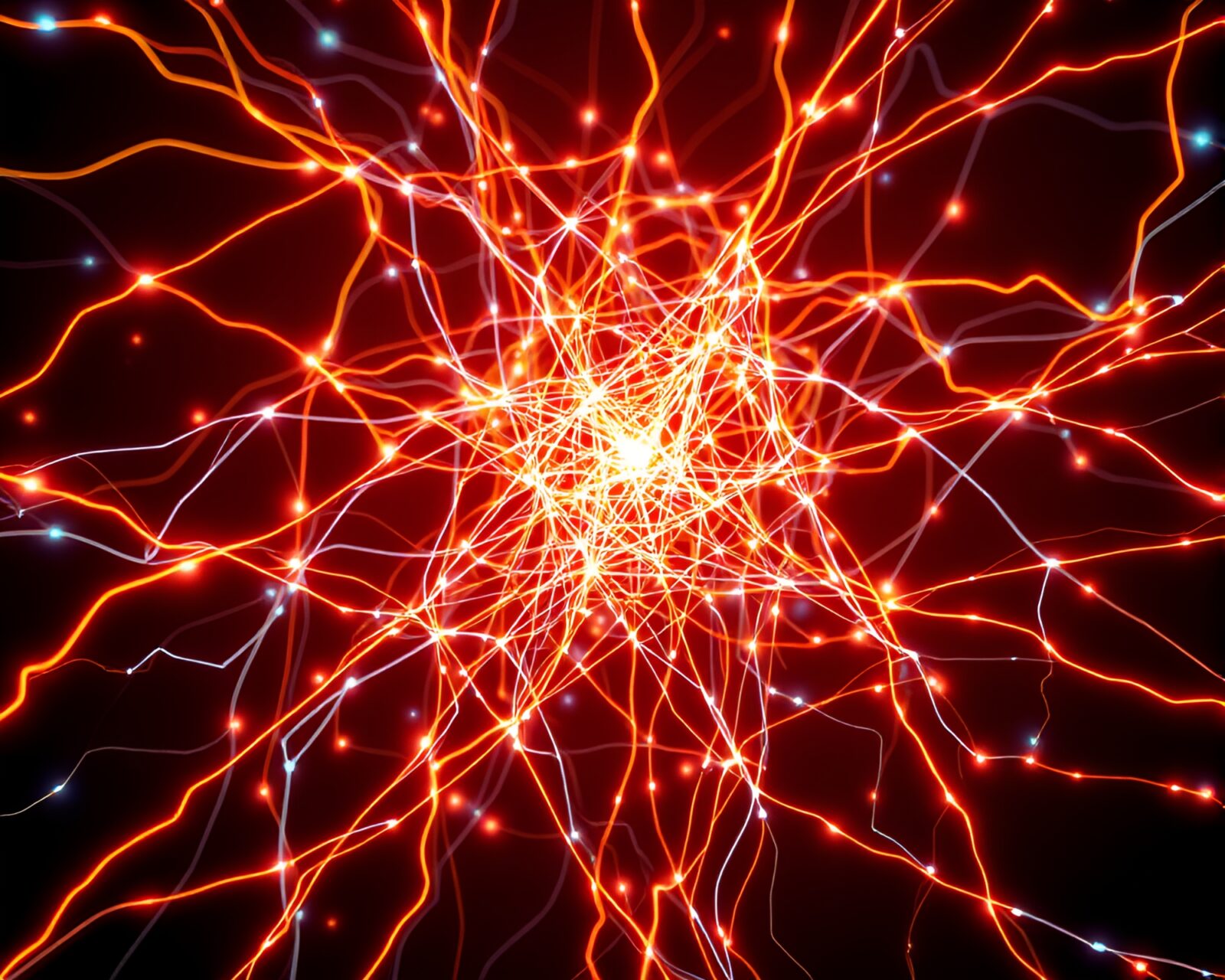 Vibrant neon web connecting lines representing quantum entanglement