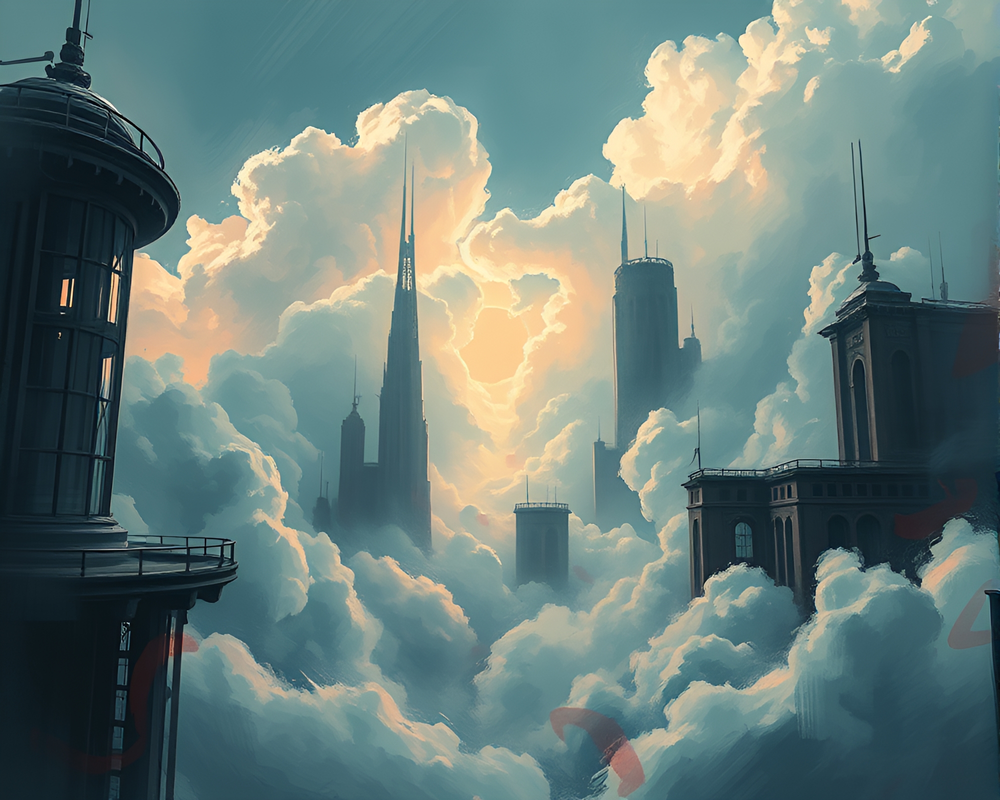 Ethereal Dystopian Cloudscape: A Surreal Impressionistic Masterpiece – free AI stock image