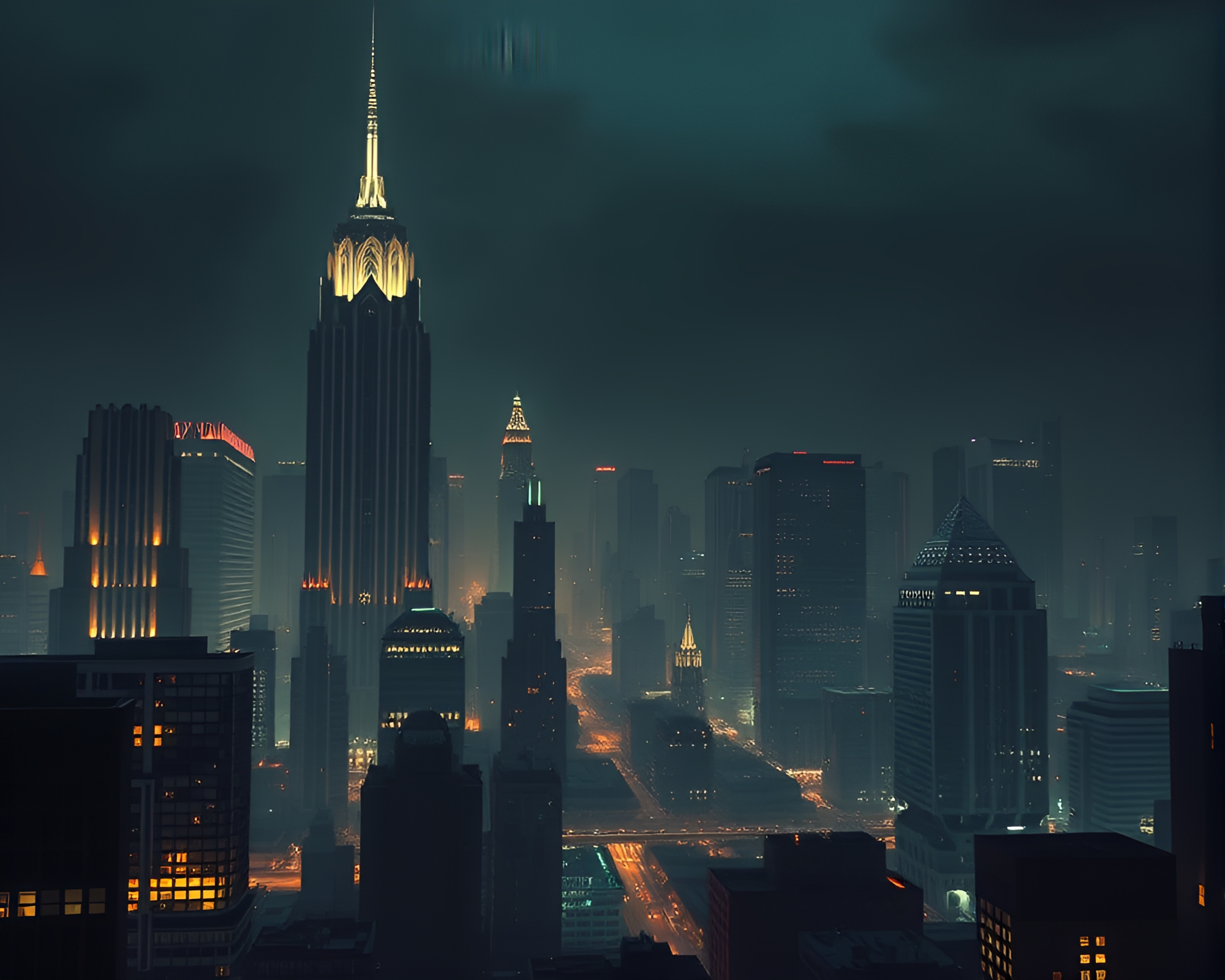 Impressive Art Deco Dystopian Cityscape at Night – free AI stock image