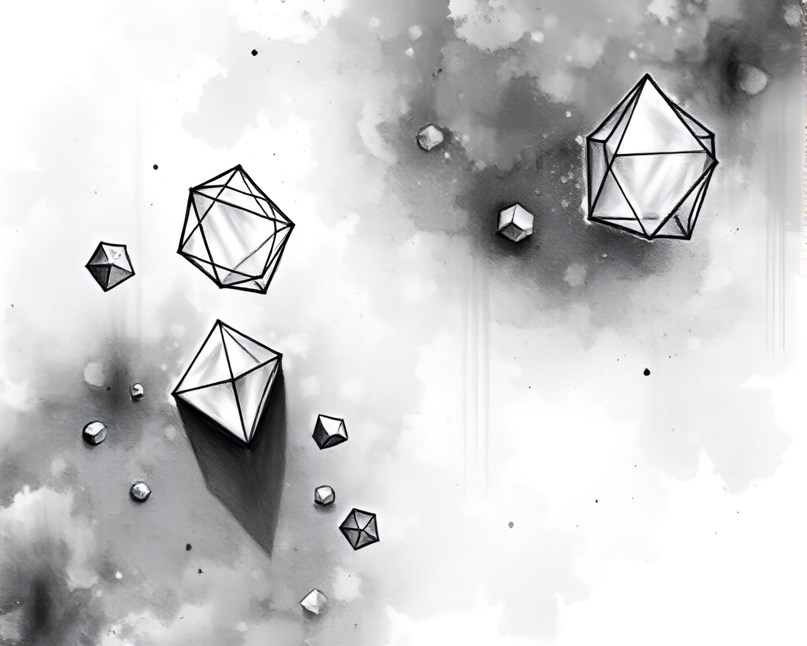 Dreamy image of delicate floating shapes in grayscale tones