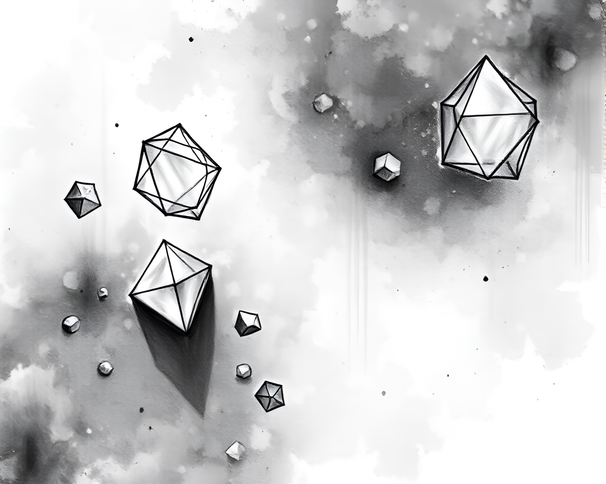 Abstract Monochrome Charcoal Sketch of Floating Geometric Shapes – free AI stock image