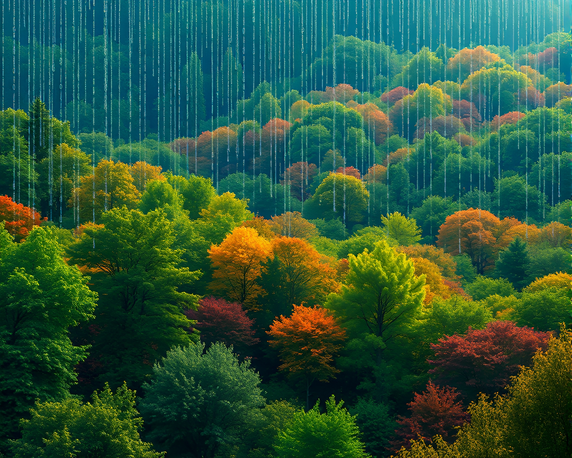 Binary Code Rainforest Illustration: Nature meets Technology Harmony – free AI stock image