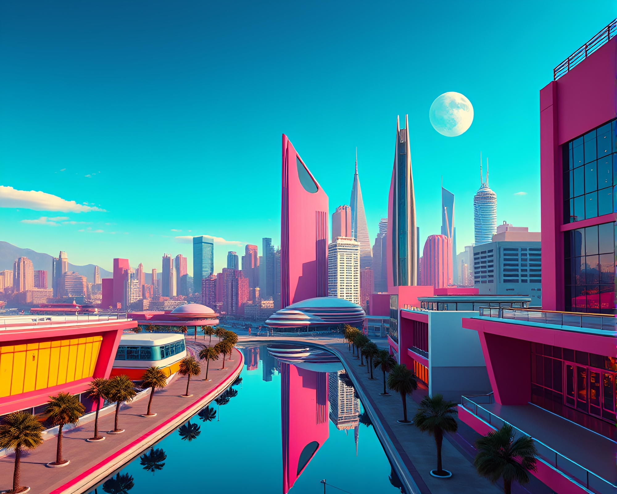 Vibrant Pop Art Cityscape in Retro-Futuristic Metropolis – free AI stock image