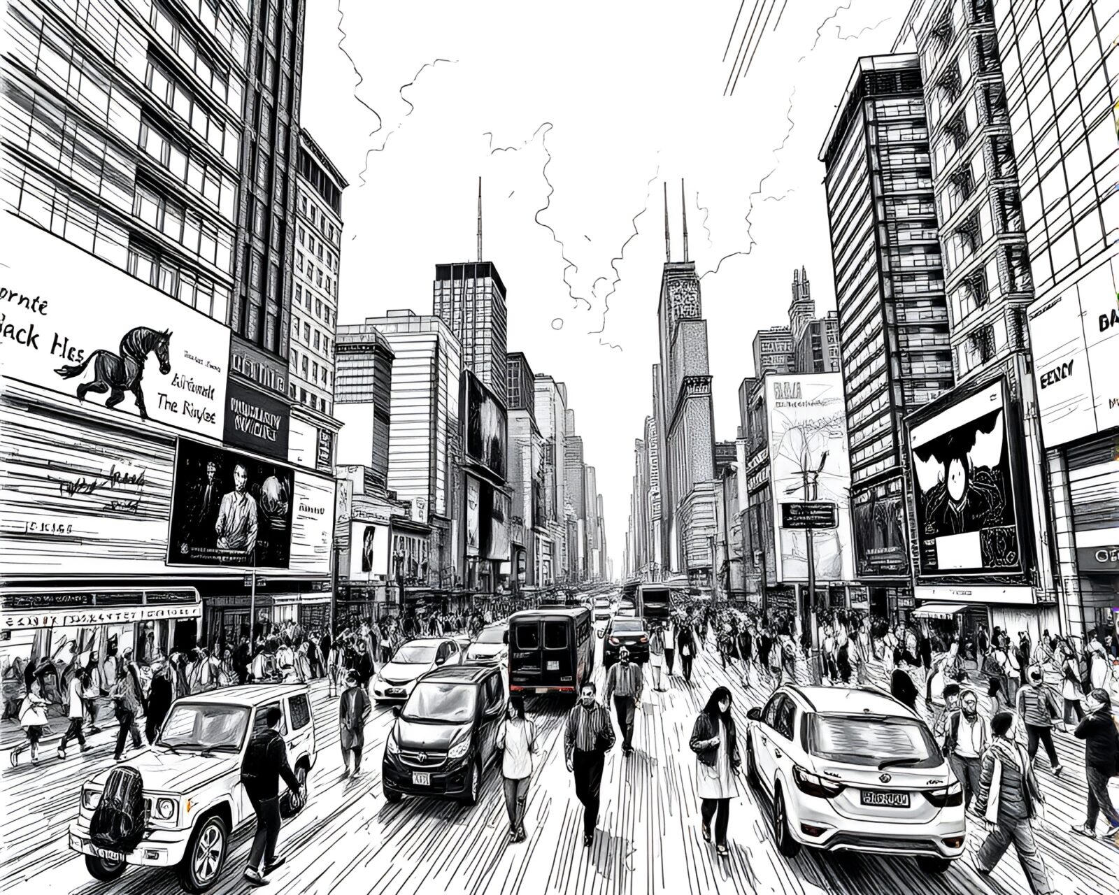 Mesmerizing time-lapse of city street in windswept ink drawing