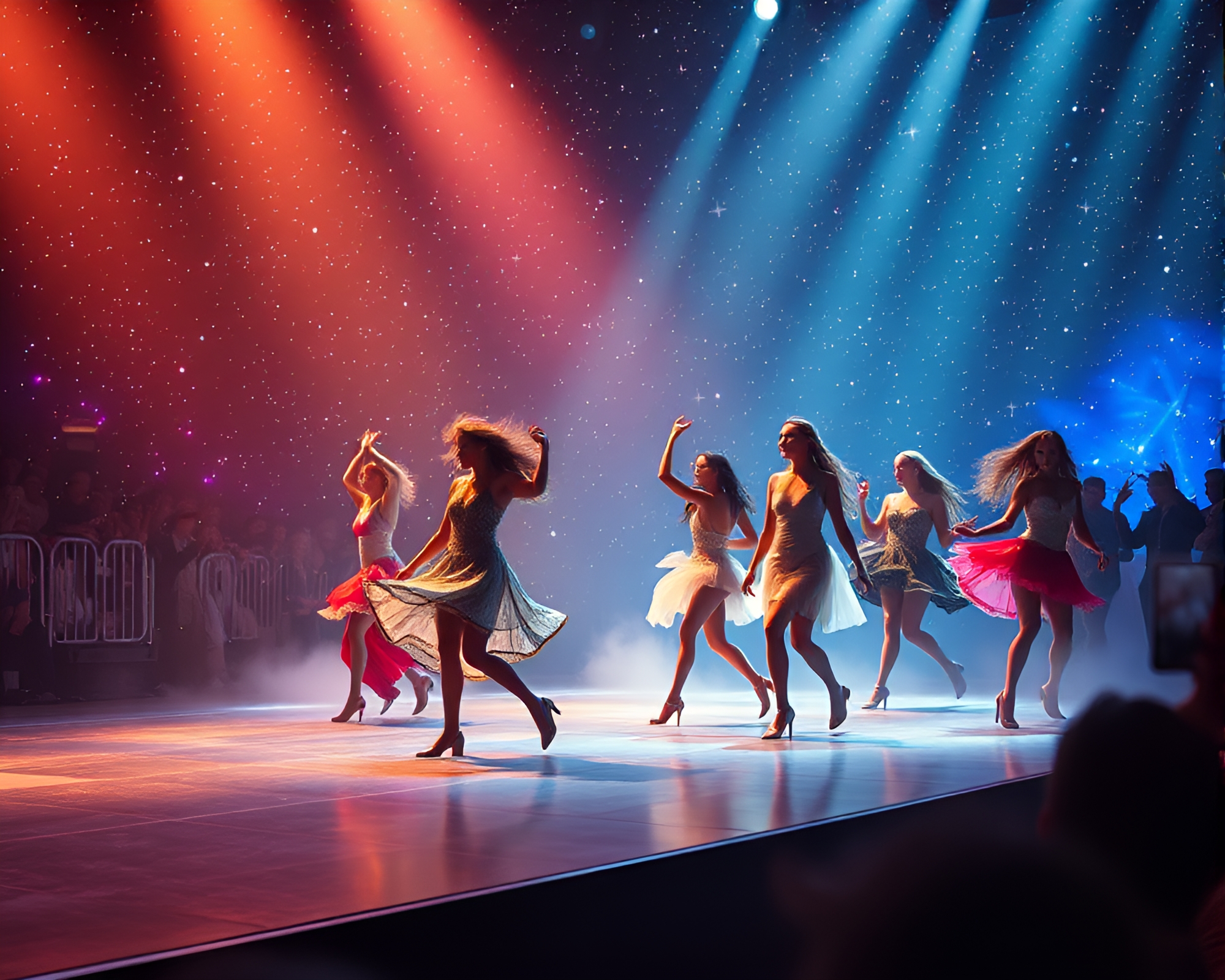 Cosmic Energy Captured in Frenetic Fashion Show Dance – free AI stock image